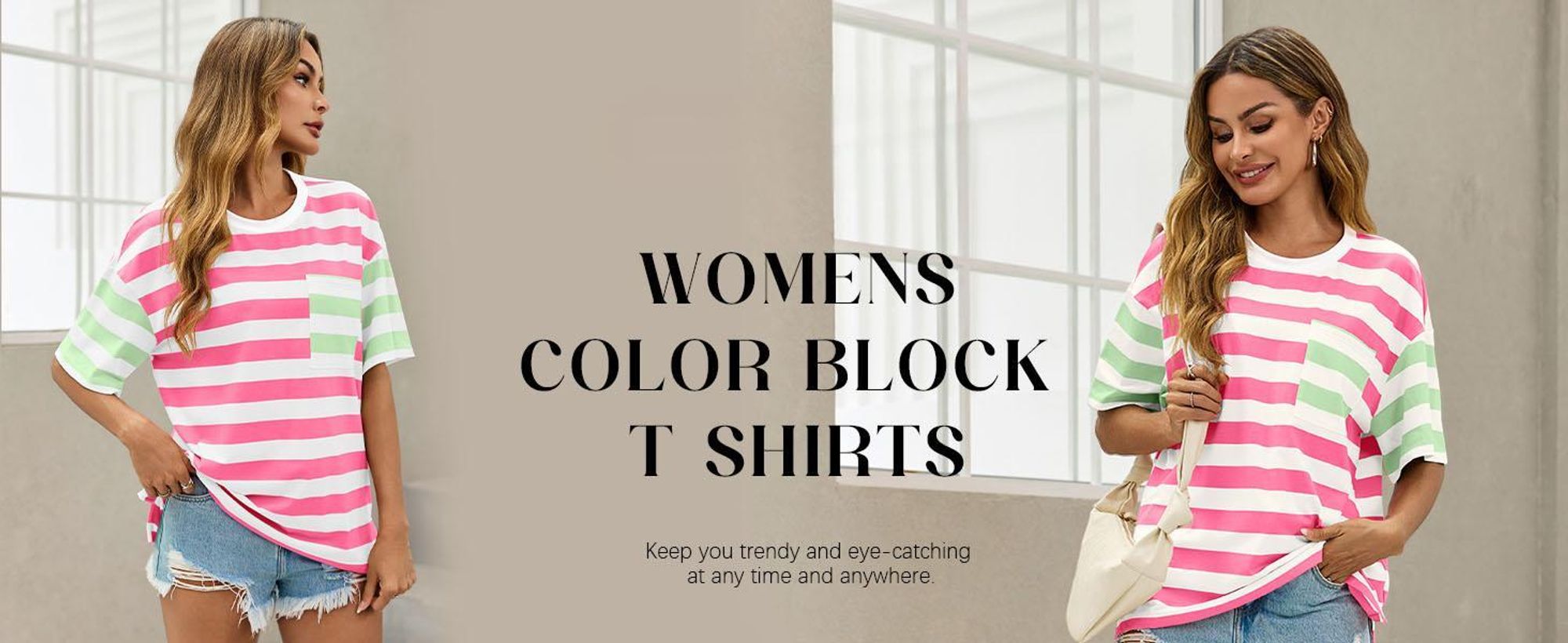 Locker sitzendes Damen-T-Shirt mit kontrastierenden Streifen