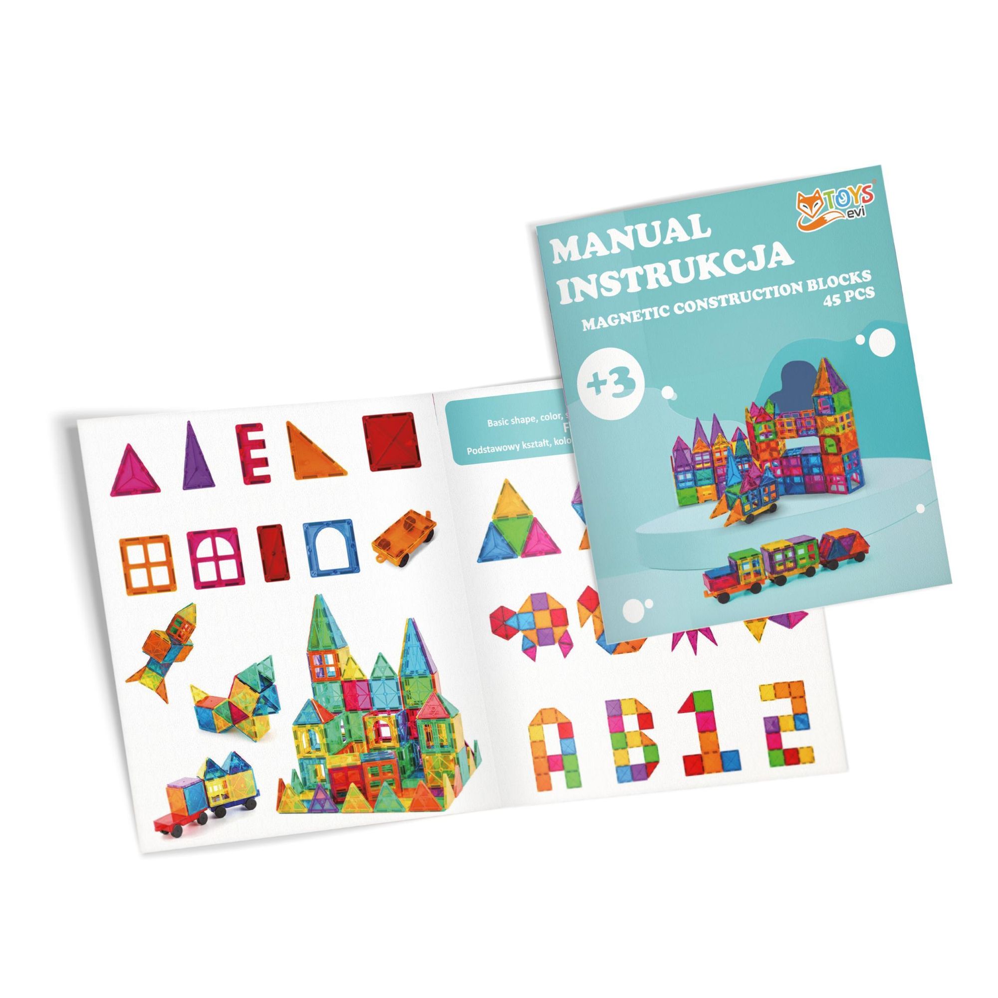 Magnetbausteine 45 Teile Set, 3D Magnetische Bauklötze für Kinder ab 3 Jahren, Konstruktionsspielzeug Pädagogisch MINT, EVI TOYS Magnetic 45 CE