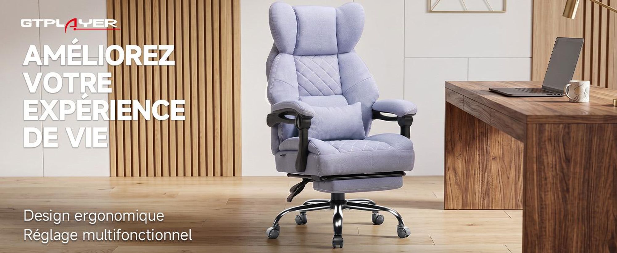Chaise de gaming GTPLAYER, chaise de bureau ergonomique avec repose-pieds et support lombaire, fauteuil de bureau haut de gamme pour grandes personnes, chaise de bureau large et réglable en hauteur
