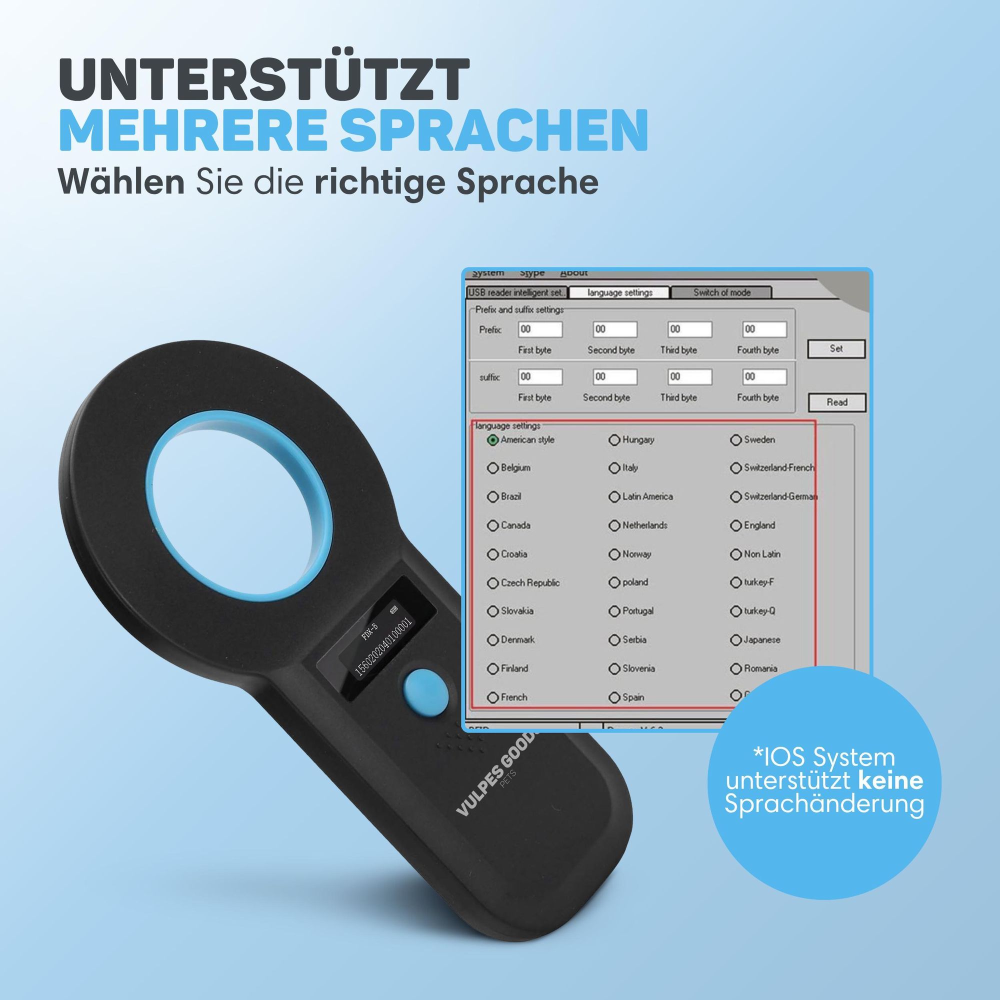 Vulpes Goods Haustier Mikrochip Scanner, Chiplesegerät für alle Tiere und Haustiere, Chiplesegerät, Inkl. Reisetasche, ISO11784/85/FDX-B, PRO-Version.