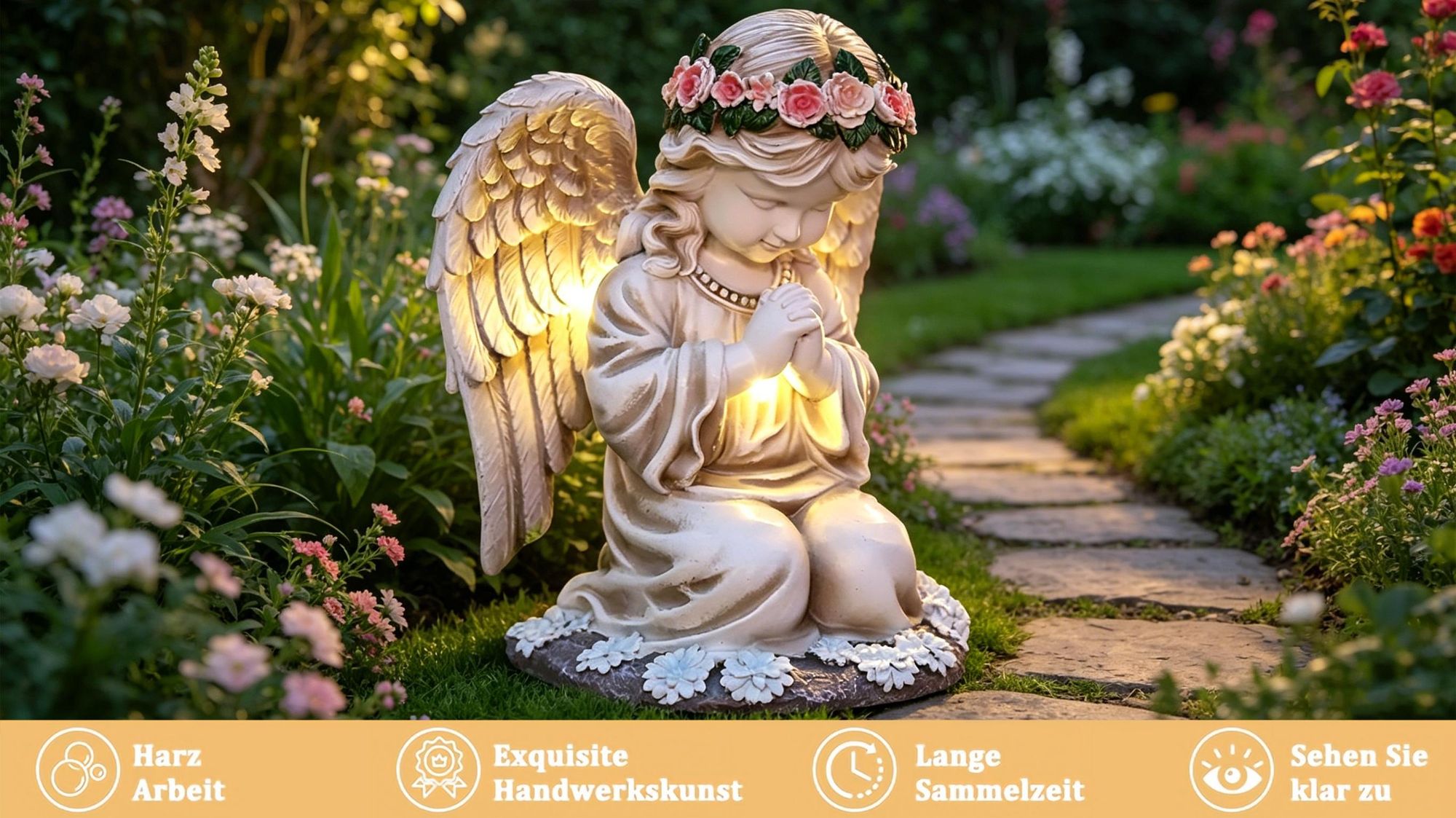 Grabschmuck, Solar Engel Gartenfiguren, Gartenstatuen, Engel für Grab, Grabengel, Solarleuchte, Solarlampe, Grablicht, Wetterfest Wasserdicht