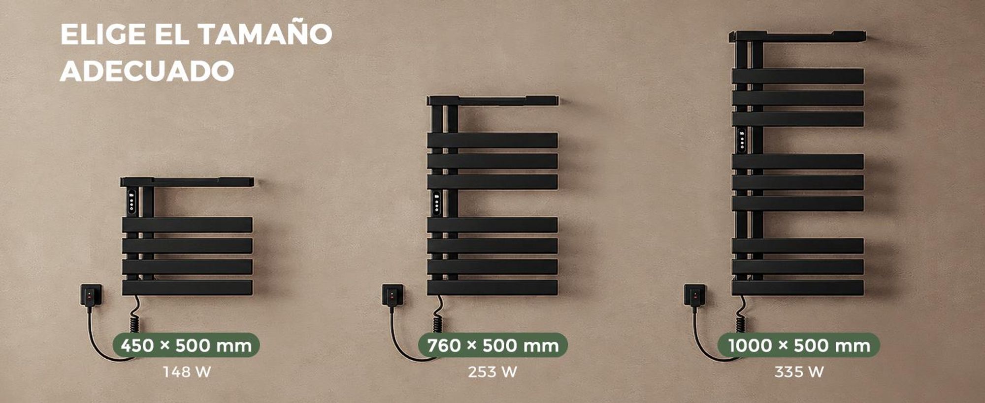 S'AFIELINA Scaldasalviette Elettrico con Ripiano 1050×500 mm 335 W Nero,Termoarredo WiFi, Riscaldamento in Fibra di Carbonio, 6 Modalità