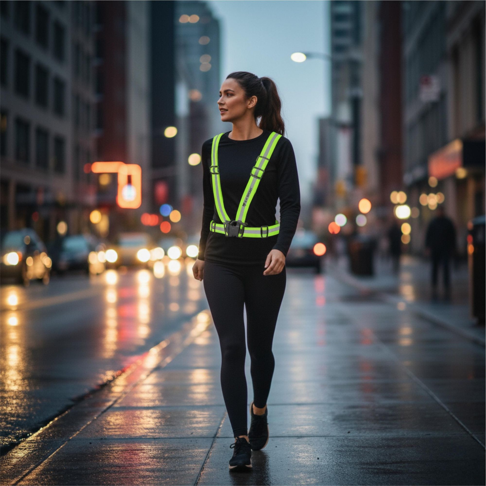 Reflektierende Weste Sicherheitsgeschirr verstellbar, Reflektor Hosenträger für Fahrrad Motorrad Laufen & Joggen, EVI SPORT ActiveStride Neongelb