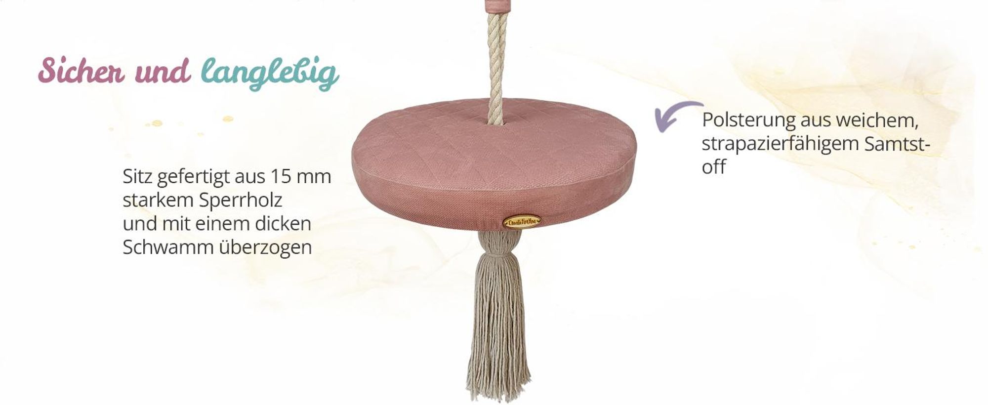 Create for you® - Ring Schaukel für Kinder Indoor, mit Baumwollseil, Runde Kinderschaukel, Weicher Sitz, Durchmesser 36 cm, Rosa