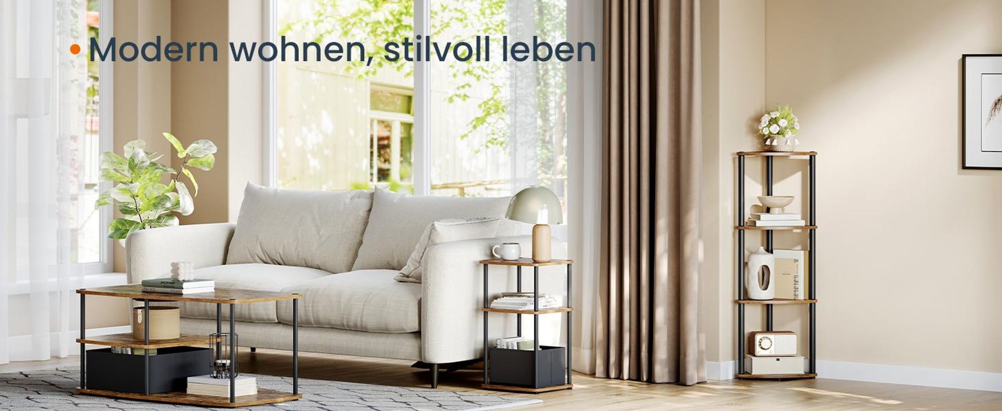 SONGMICS HOME Eckregal mit 4 Ebenen, Standregal für Wohnzimmer, Schlafzimmer, Küche, 38,3 x 27 x 104,8 cm, braun-schwarz