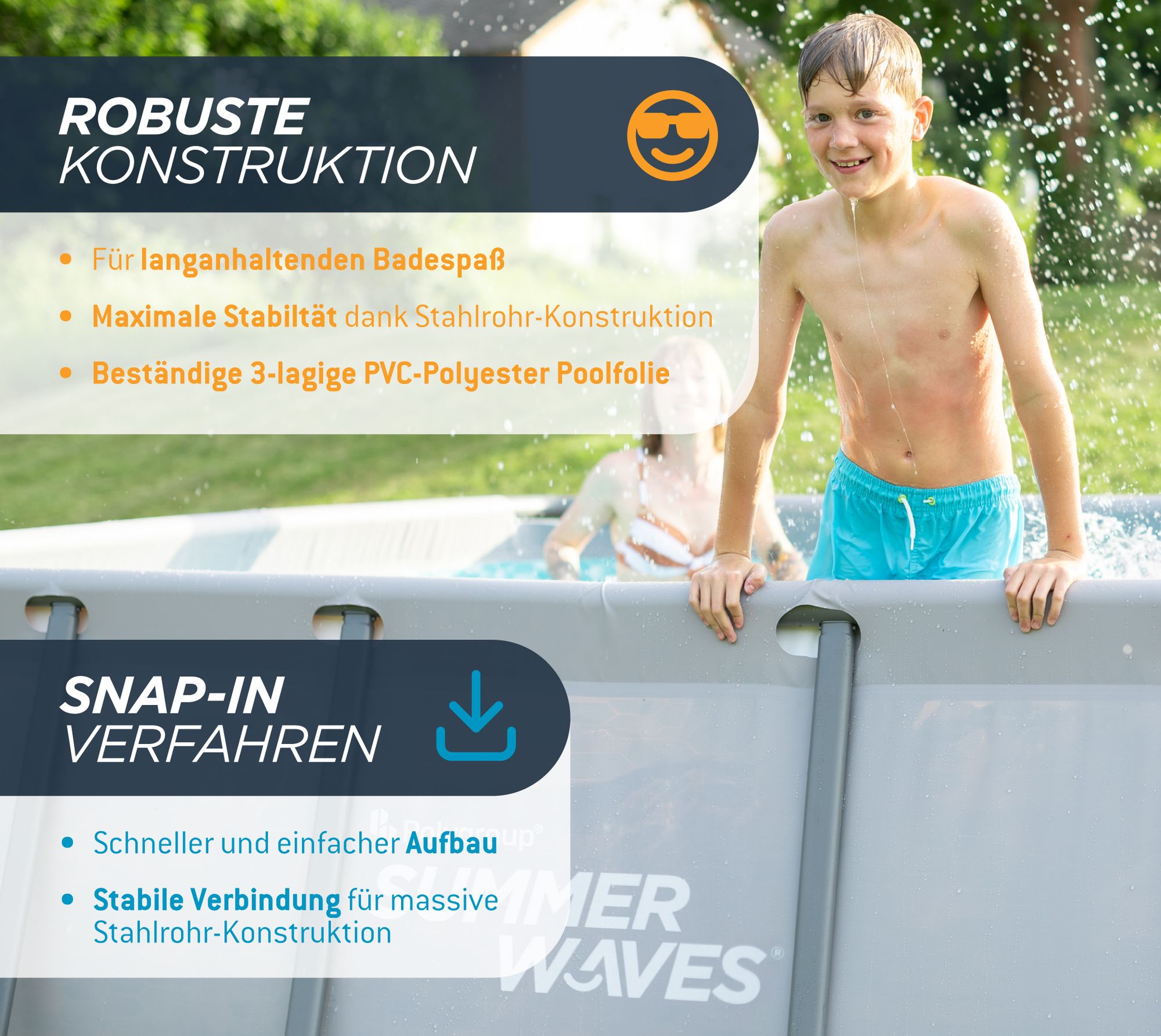 Summer Waves Elite Frame Pool Aufstellpool rechteckig Komplettset Grau 549x274x132 cm