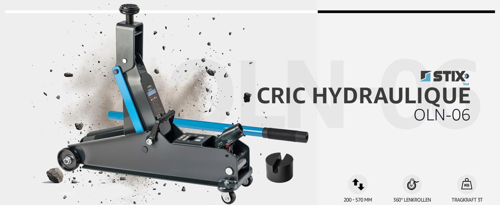 STIX OLN-06 : Crics hydrauliques pour véhicules utilitaires et SUV, capacité de 3 tonnes, hauteur de levage de 200 à 535 mm