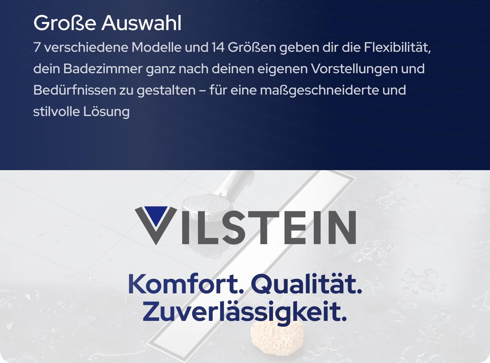 VILSTEIN Duschrinne 90cm, Edelstahl Bodenablauf Komplettset, extra flach, Siphon mit Geruchsstop, Haarsieb - Befliesbar