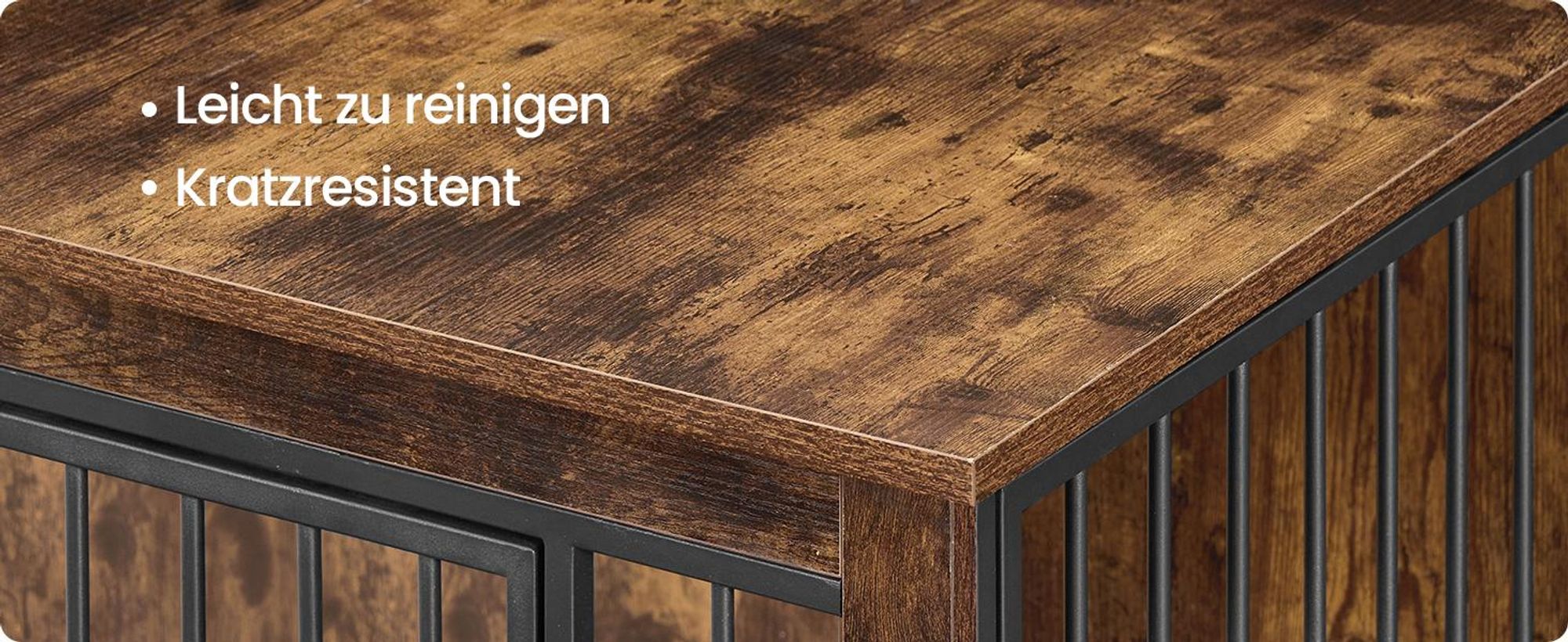 FEANDREA Hundehütte Indoor, stabiler Hundekäfig, Hundebox mit 2 Türen, 82 x 55 x 64 cm, Braun