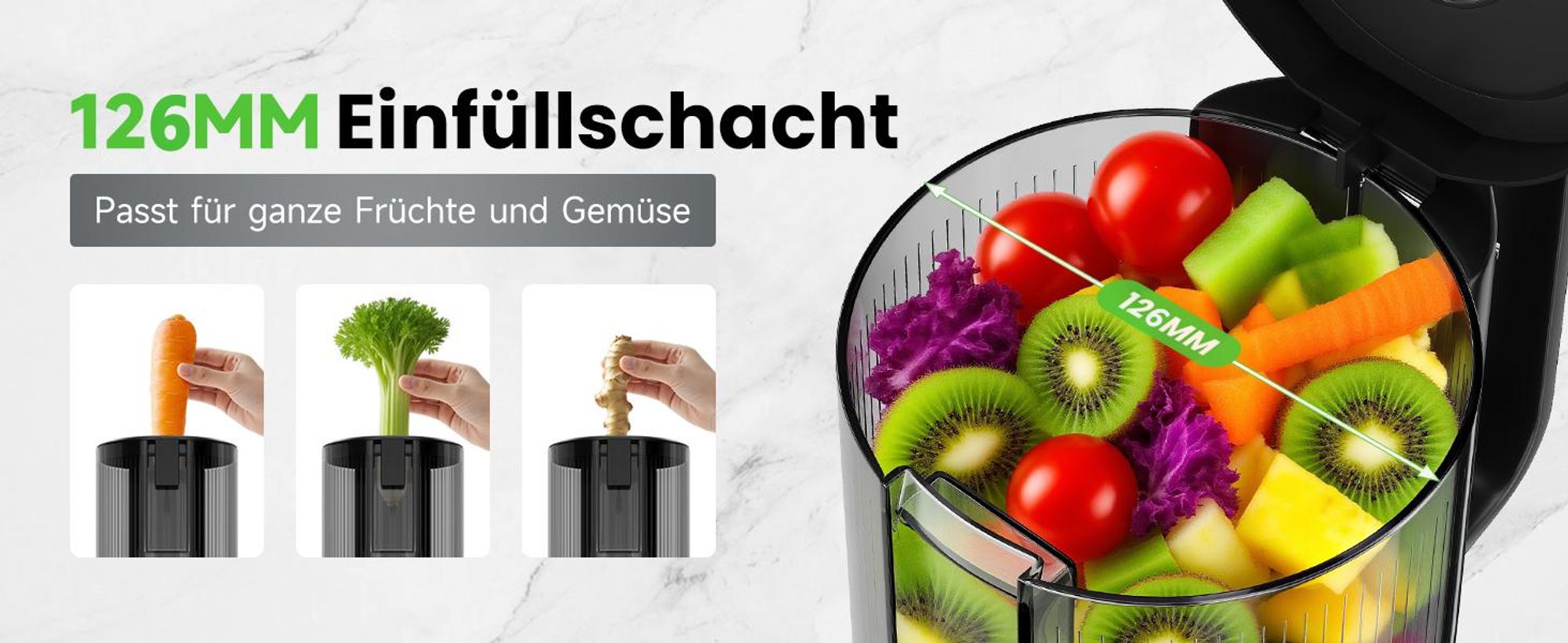 HOMELUX Entsafter 220W Slow Juicer 126 MM Einfüllschacht für Ganze Gemüse und Obst Kaltentsafter Elektrische mit 2 Tassen Reinigungsbürste, Silber