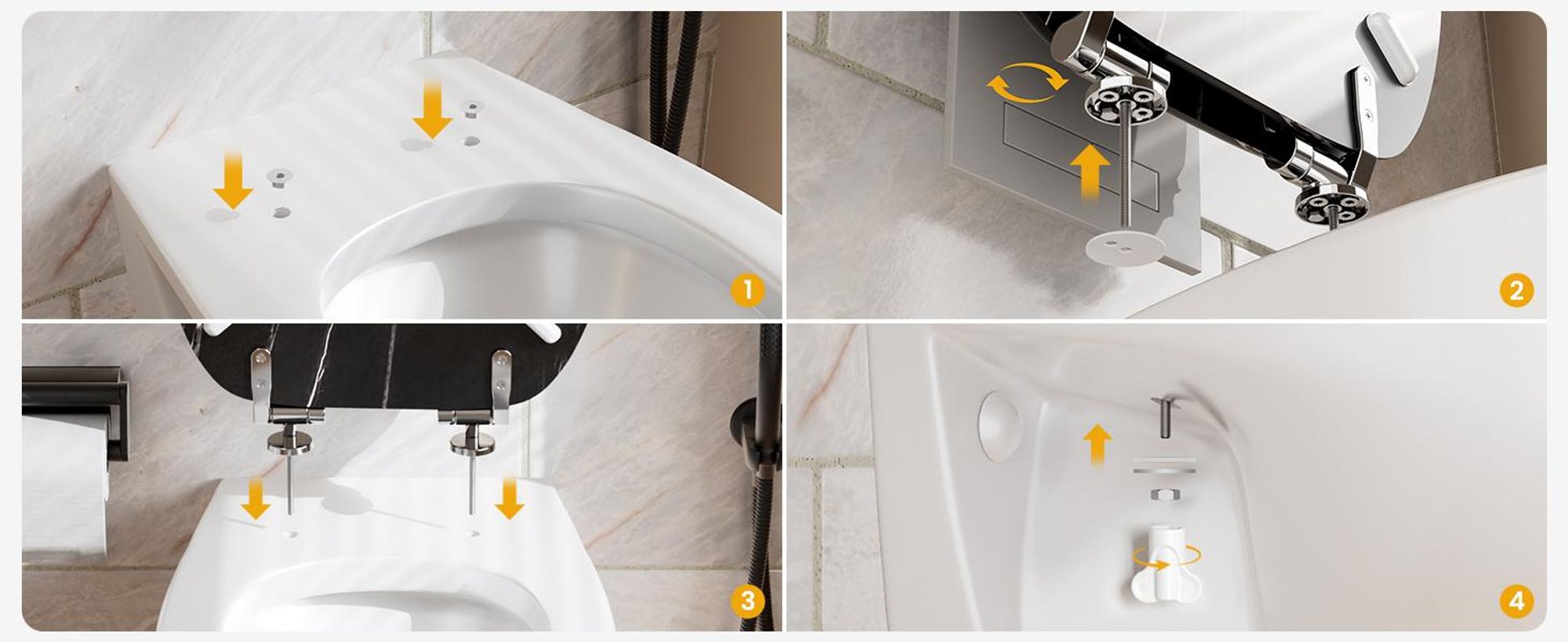 Toilettendeckel O Form WC-Sitze, Holzklobrille Marmor Design mit Absenkautomatik, Toilettensitz MDF Holz, WC Sitz Bequem & Stabil, KUTAS