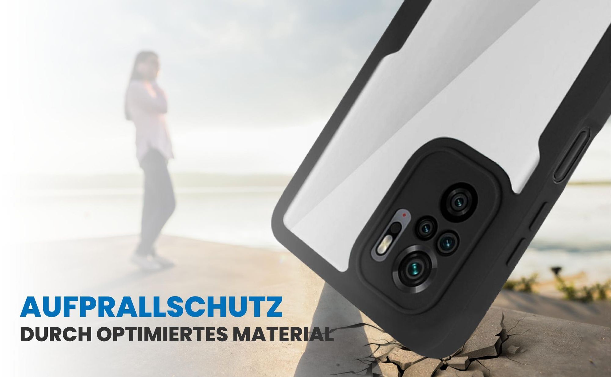 Schwarzes Front Back Cover für Xiaomi Redmi Note 10 Pro mit Aufprallschutz
