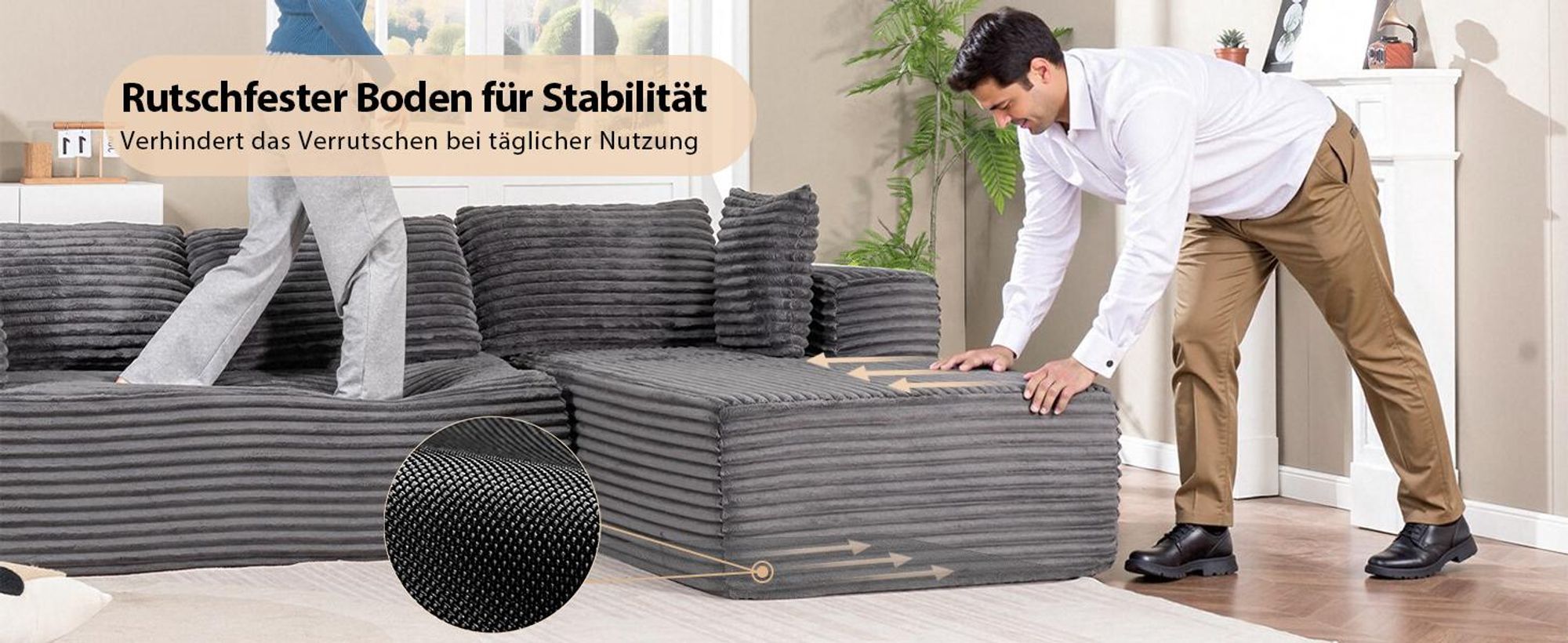 COMHOMASofa Big-Sofa, L-förmige Sofa, Couch Ecksofa, Chaiselongue Schlafsofa mit tiefer Sitzfläche und breiten Armlehnen, Cordstoff dunkelgrau-L