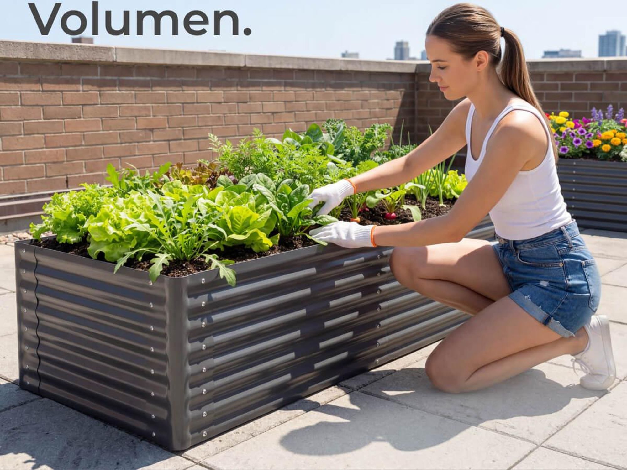 tectake Hochbeet Blomma verzinkt 200x80x62cm 970L Stahl Pflanzbeet Gartenbeet Kräuterbeet Gemüsebeet offener Boden abgerundete Ecken