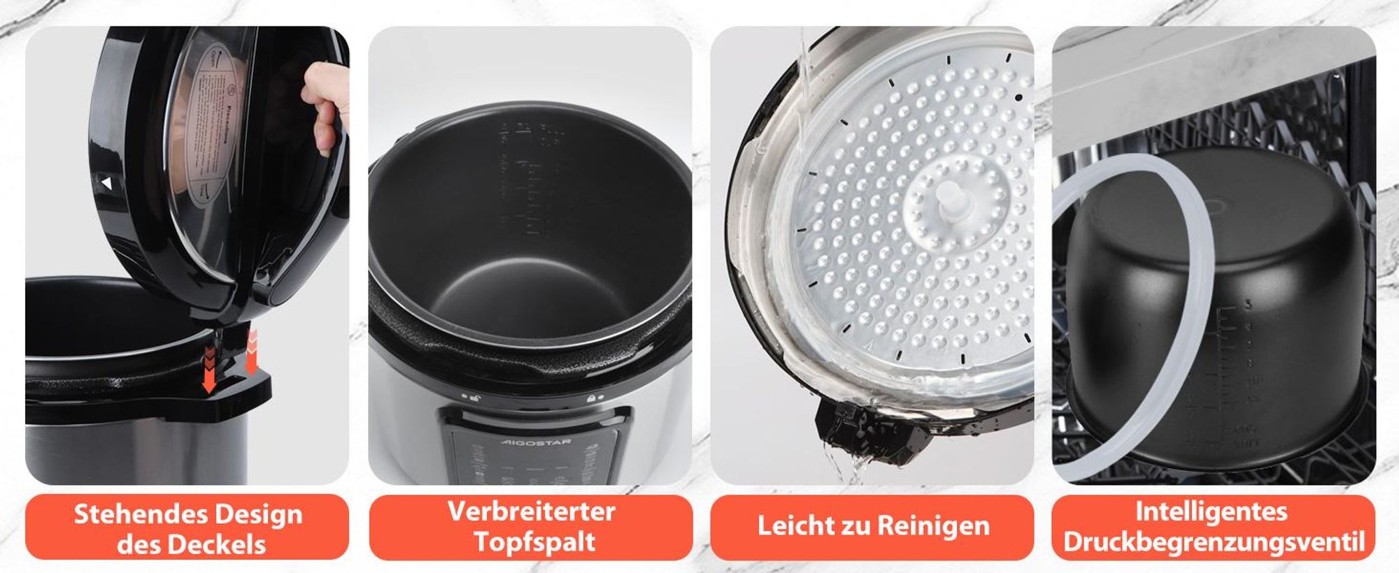 Aigostar - Reiskocher 6L Schnellkochtopf , 1000W Pressure Cooker, 18-in-1 Multikoche, 24h Timer & Warmhalte, Antihaftbeschichtung