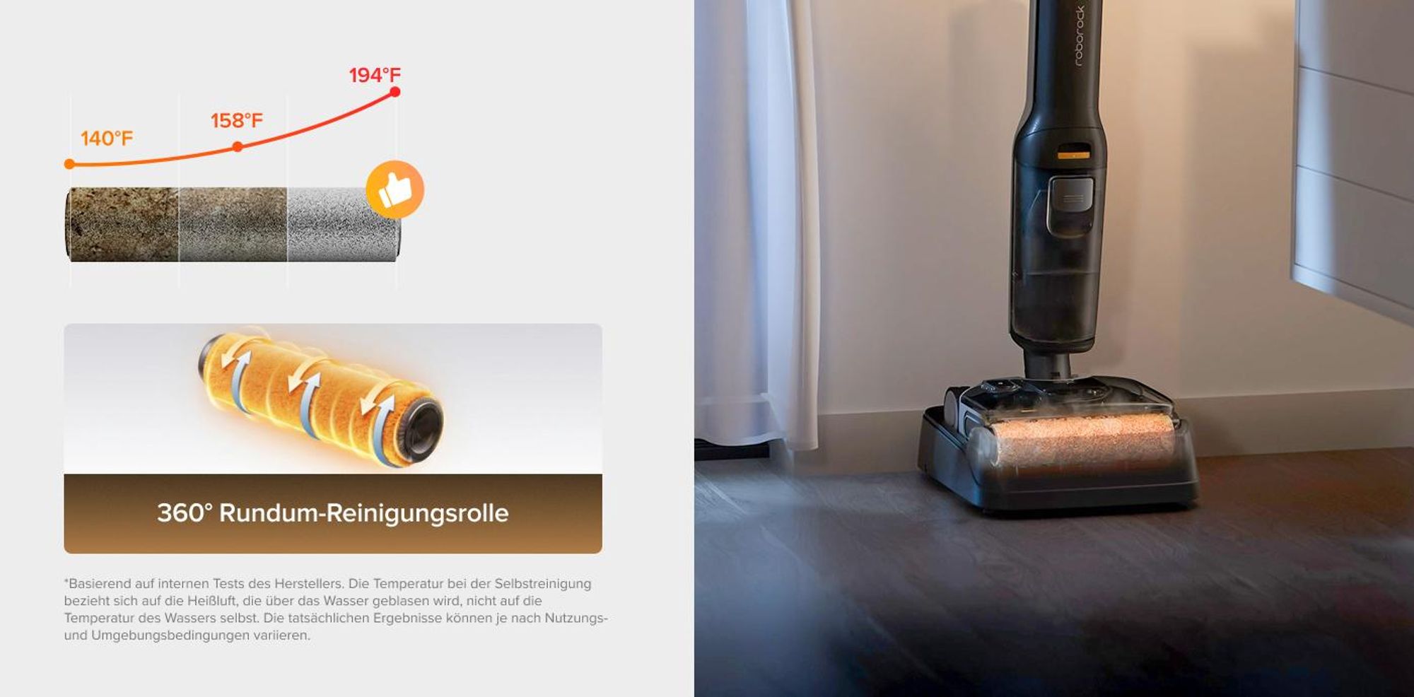 Roborock F25 LT Gen 2 Nass Trockensauger, 20.000 Pa, 60 Min Laufzeit 180° Lay-Flat Saugwischer, 95°C Hochtemperatur Selbstreinigung, Anti-Tangle