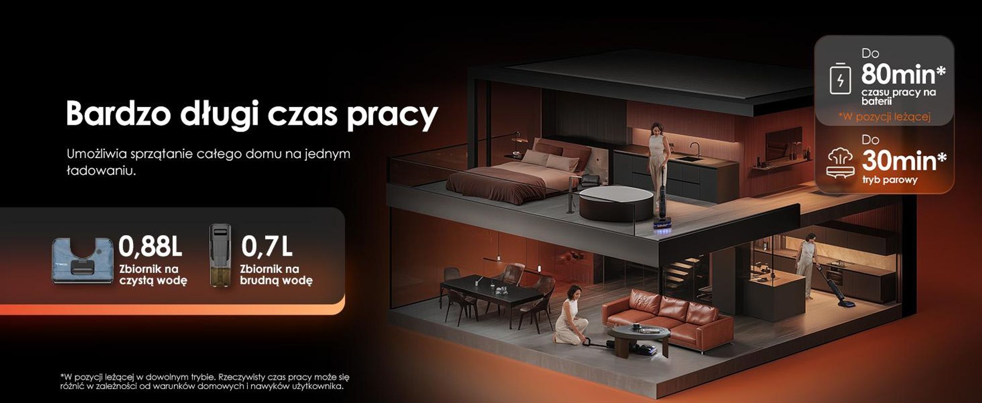 Tineco FLOOR ONE S7 Stretch Steam Bezprzewodowy Odkurzacze na sucho i mokro, 160℃ HyperSteam, Przeciwdziałający Splątaniu, FlashDry, Do 80 min pracy