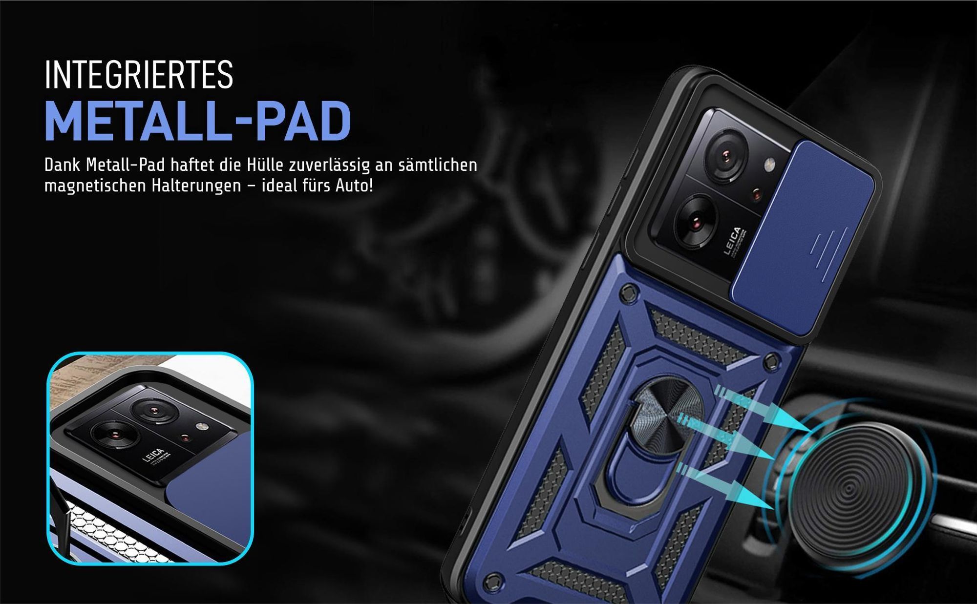 Bumper für Xiaomi 13T / 13T Pro in Blau mit Metallplatte