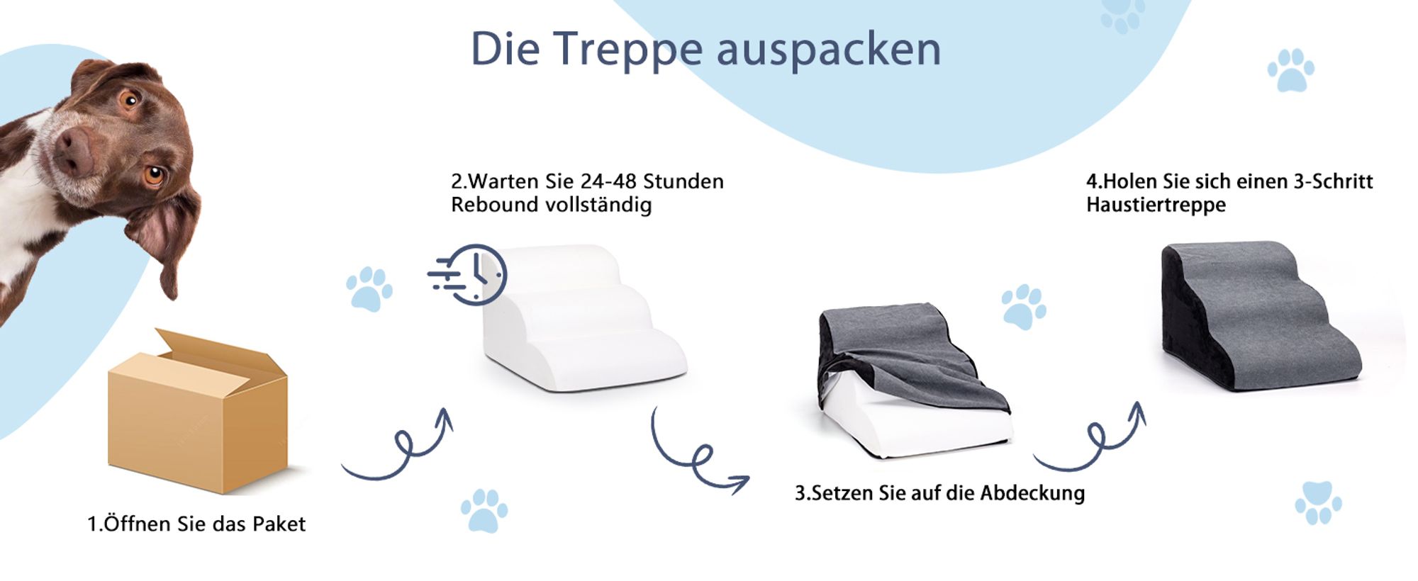 Nobleza Hundetreppe für Kleine Hunde, 3 Stufen Waschbarem Bezug und Rutschfestem Boden 56x40x35cm