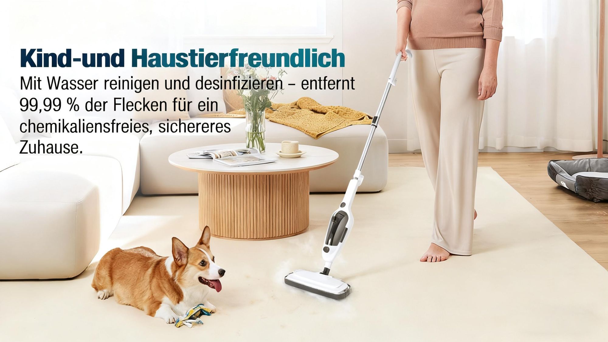 11 in 1 Dampfreiniger - 15s Aufheizung, 140°C Heißdampf, Drehbarer Kopf, Höhenverstellbar, mit 2 Wischpads für Glas, Auto, Küche, Bad, Boden, Fenster