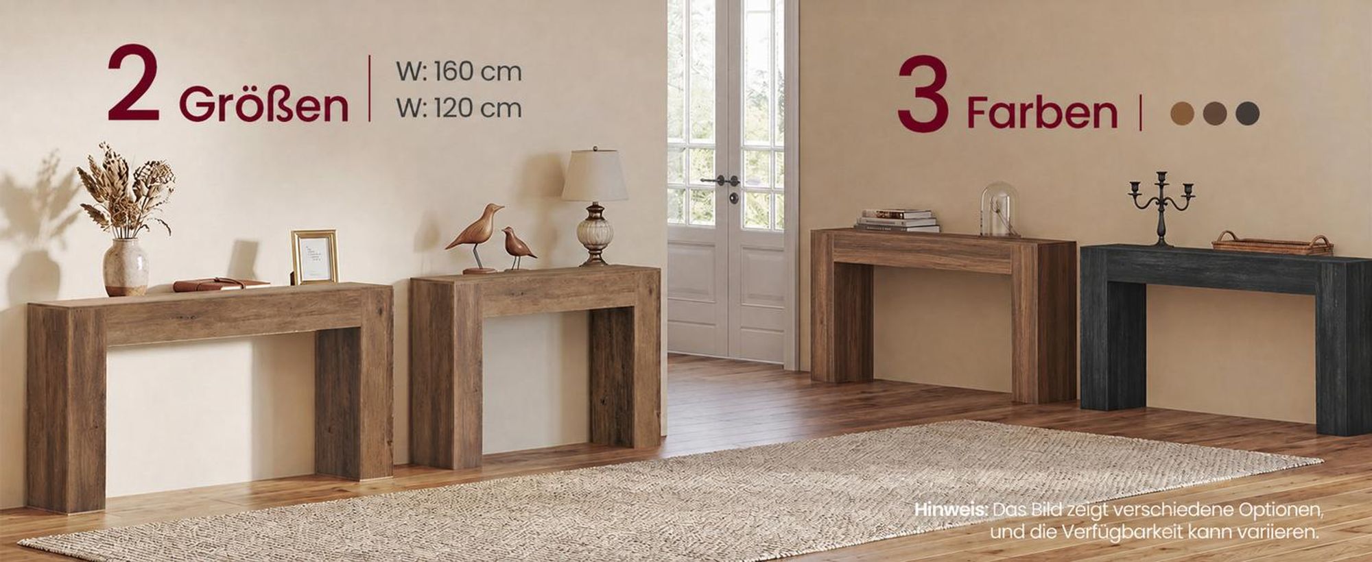 VASAGLE Konsolentisch in U-Form, Schmaler Flurtisch für Eingangsbereich, 120 x 30 x 80 cm, Braun