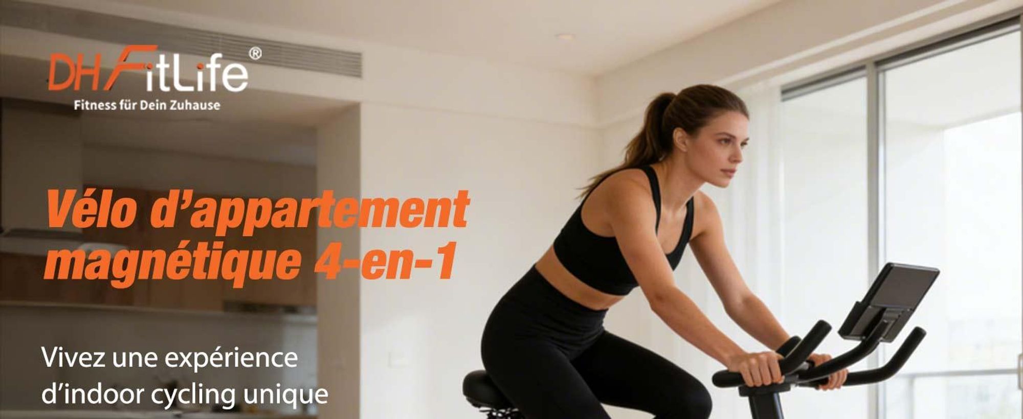 DH FitLife Vélo d’appartement ergomètre magnétique, silencieux, capteur de pouls, compatible avec apps, moniteur et nouveau guidon