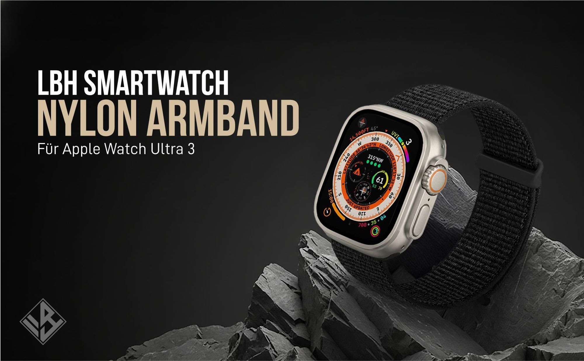Schwarzes Armband für Apple Watch Ultra 3 49mm mit Klettverschluss