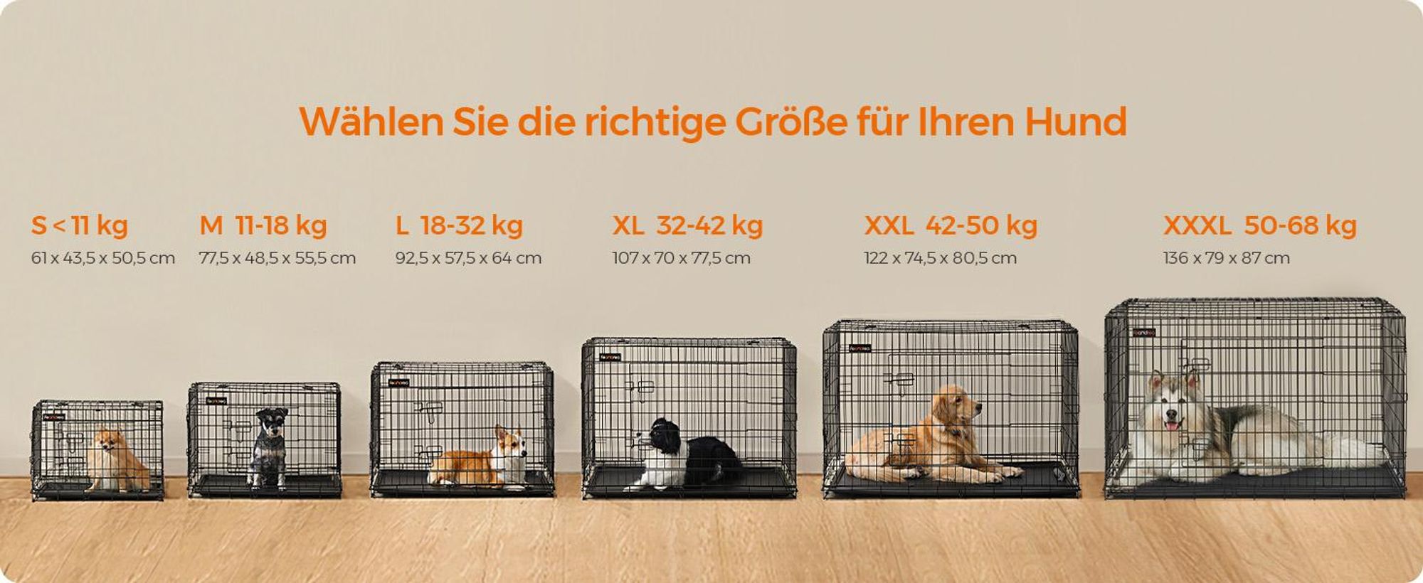 Feandrea Hundekäfig, XXXL, 136 x 79 x 87 cm, klappbar, mit 2 Türen