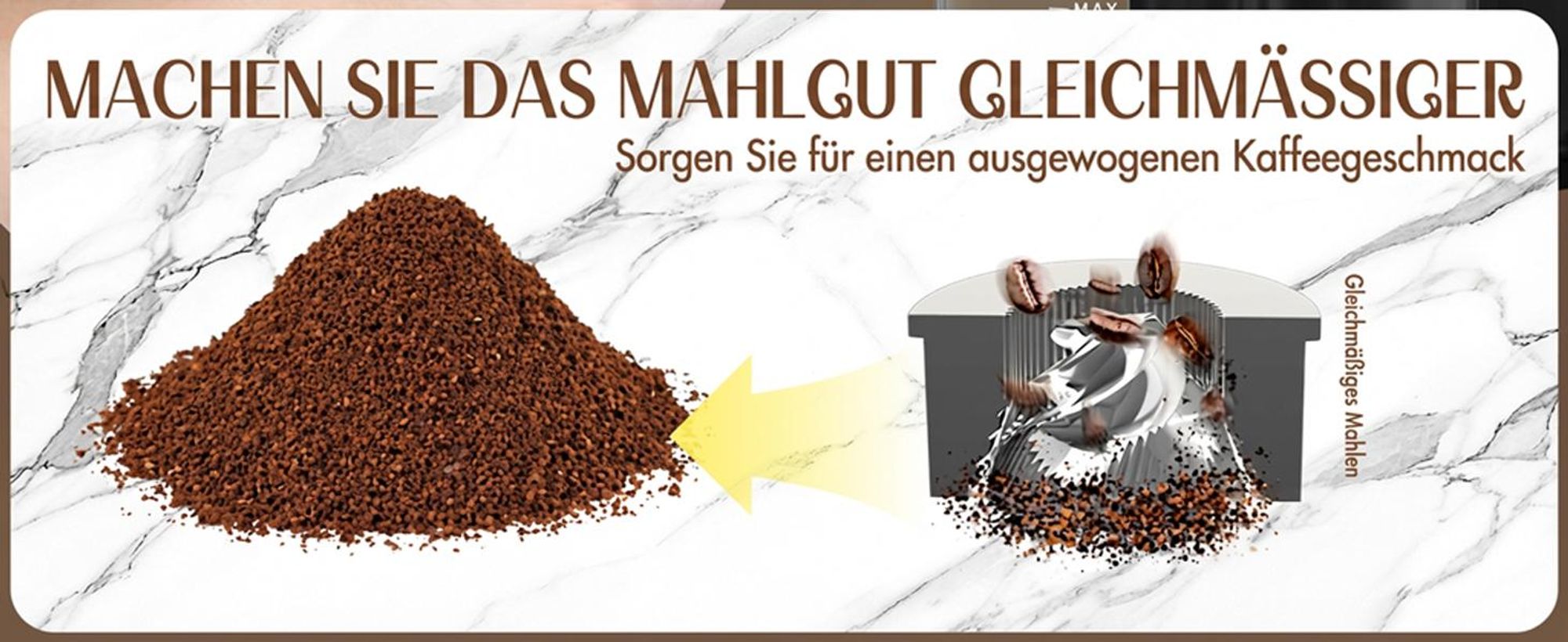 CHEFFANO Elektrische Kaffeemühle mit Kegelmahlwerk & 30 Mahlstufen, Touchscreen für bis zu 12 Tassen - Für Espresso, Filterkaffee, French Press