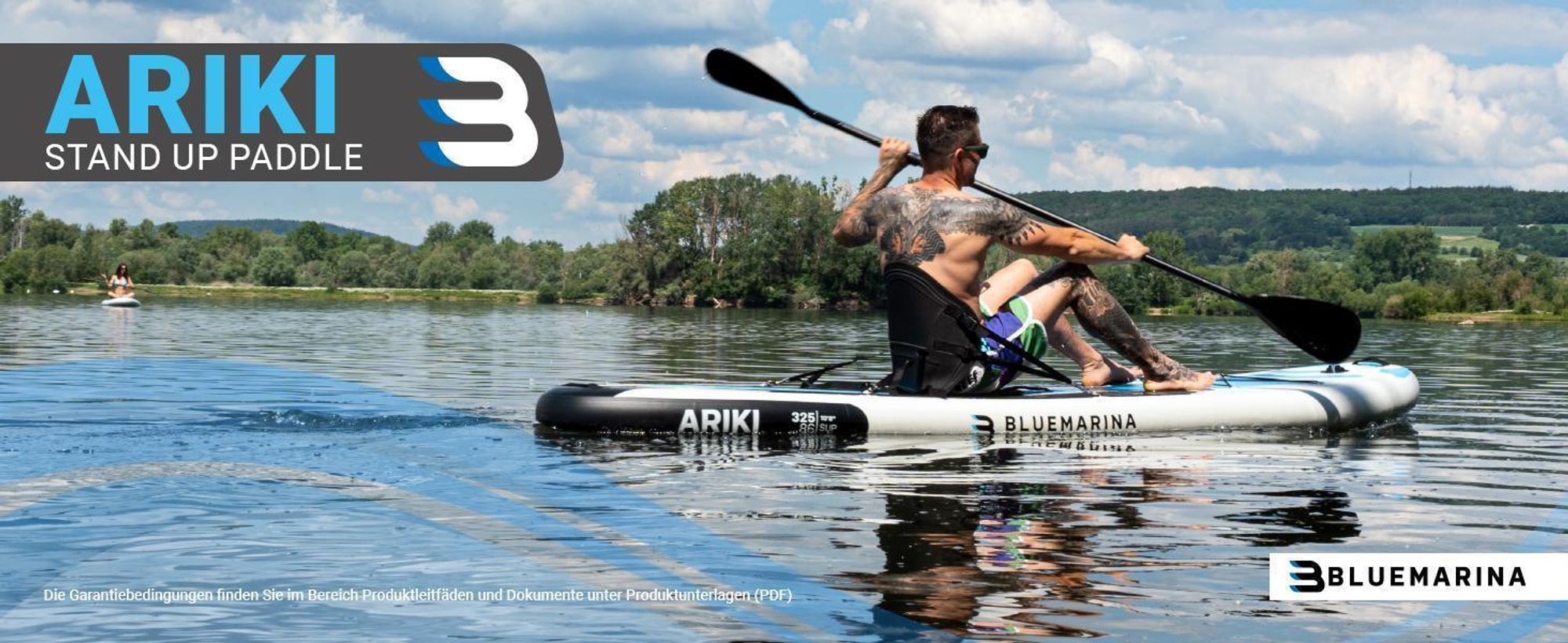 Bluemarina SUP Board Ariki | Stand Up Paddle - Aufblasbar mit Pumpe - Rucksack - 3 Finnen-System - Drop Stitch - Bis 140 Kg (325x86x16,5cm / 10'8")