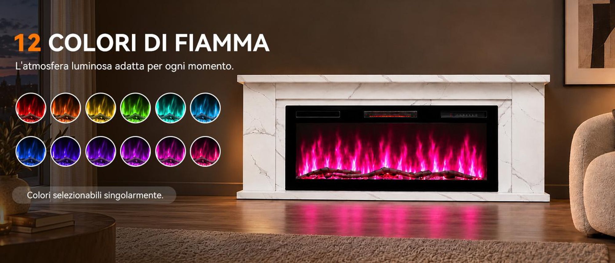 Fiamme 3D colorate, atmosfera regolabile in modo flessibile