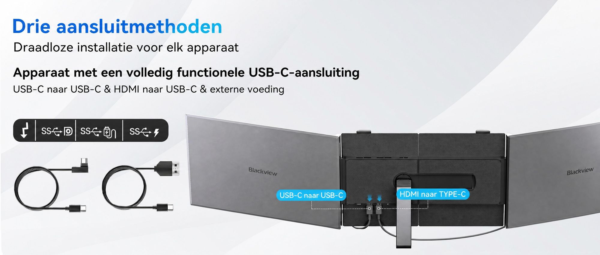 Blackview Draagbaar Scherm DCM6, 14 inch, Dubbel scherm laptopmonitor, ultradun, FHD, geschikt voor laptops van 13,3" tot 17,3", 180° draaibaar, compatibel met Windows/Mac/Android