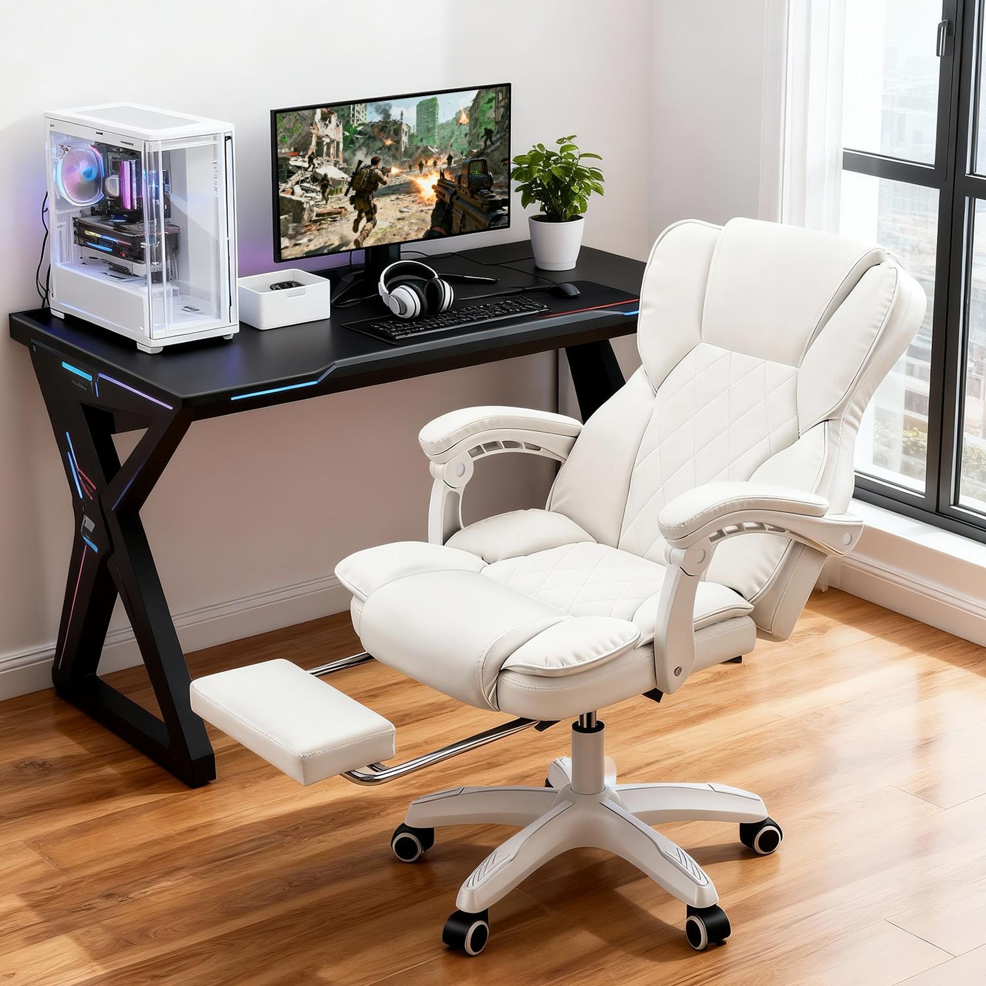 OYAJIA Gaming Stuhl Bürostuhl Ergonomisch,mit Fußstütze, 155° neigbar Drehstuhl aus Kunstleder, Belastbarkeit bis 150 kg, Schreibstuhl Höhenverstellbar