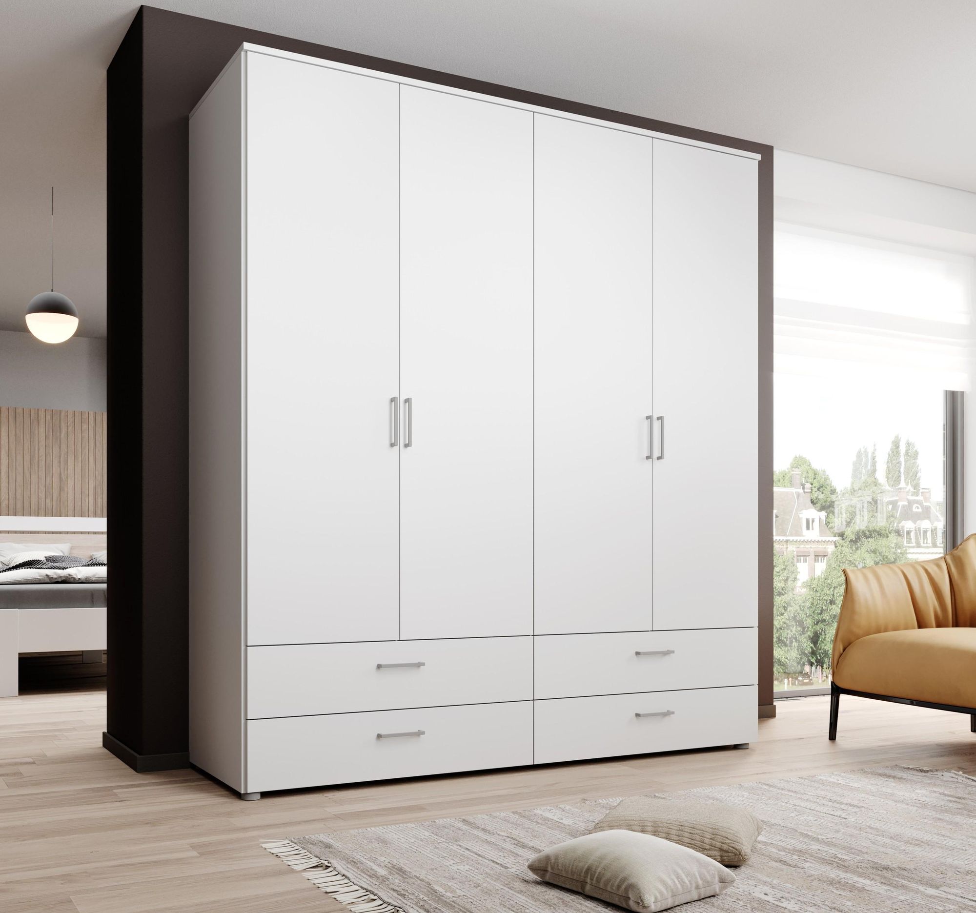 Kleiderschrank SPAZIO – moderner Drehtürenschrank mit Spiegeltüren und viel Stauraum