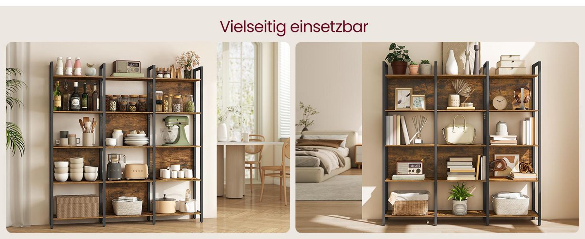 VASAGLE Bücherregal, Küchenregal, Standregal mit 5 offenen Regalebenen, Flur, Küche, Büro, stabiles Stahlgestell
