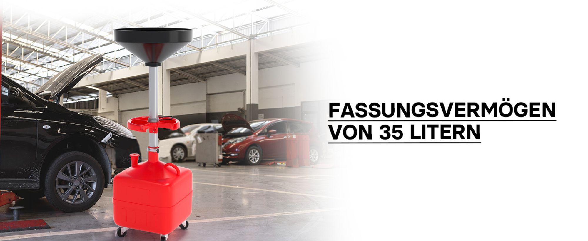 Ölauffangwagen Ölauffangbehälter Ölauffanggerät Ölauffangrollwagen 35l 86 - 127 cm