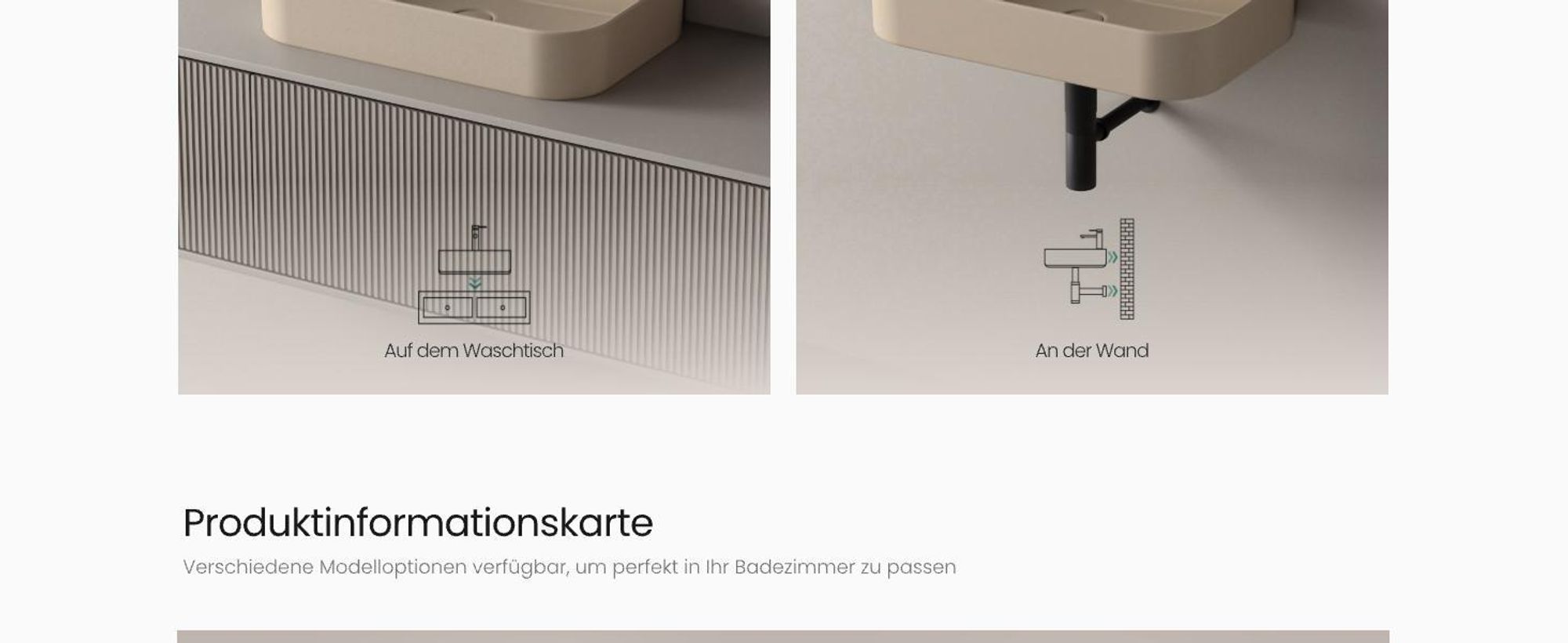 EMKE Keramik Waschtisch–Quadratisches Becken in modernem, mattem Beige inkl vorgebohrter Wasserhahnmontage ideal für Wand- & Aufsatzmontage 60x40x11cm