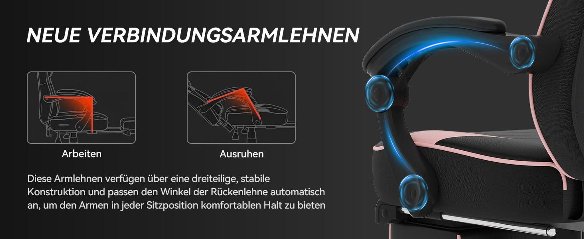 Puluomis Gaming Stuhl mit Massage und Fußstütze 150kg, Bürostuhl Ergonomisch Chefsessel Schreibtischstuhl Racing Stuhl Computerstuhl Rosa Pink Schwarz
