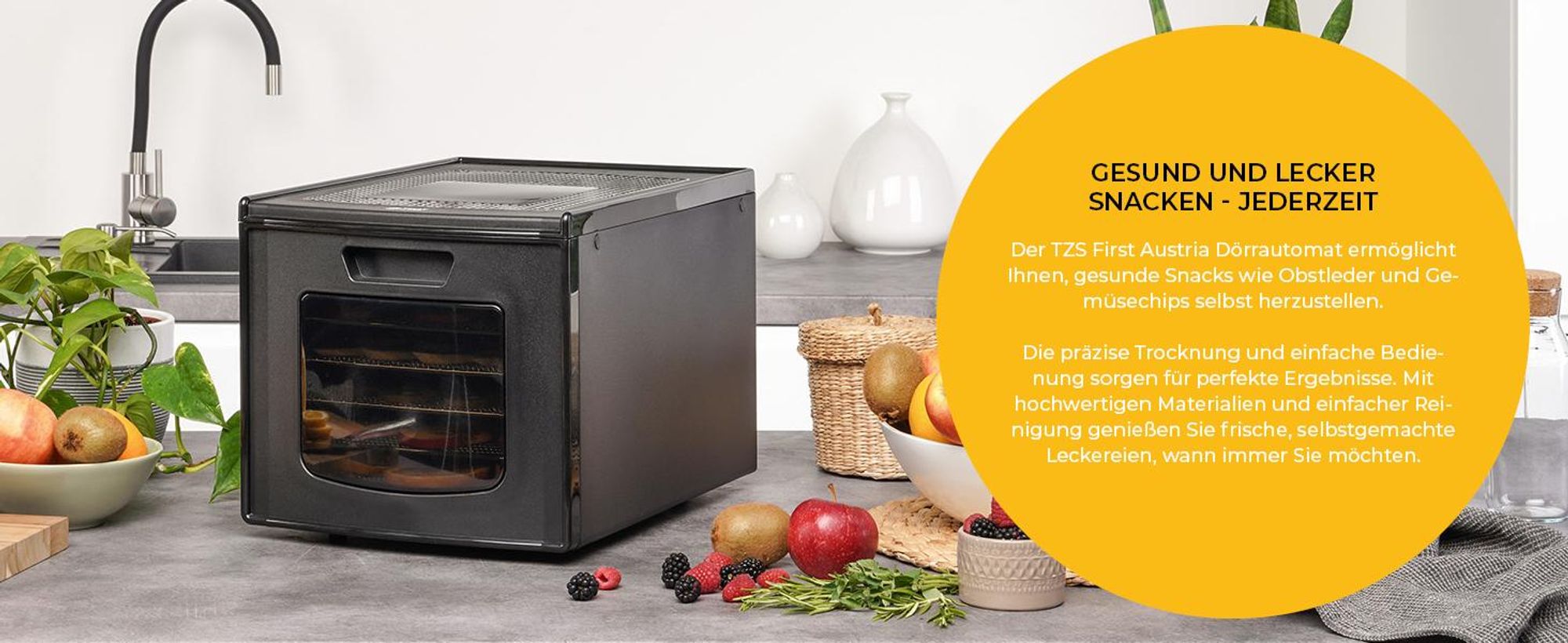 TZS First Austria Dörrautomat, Dörrgerät, 500W, 24h Timer, Temperaturregler 35-70°C, 6 Edelstahl Dörrtabletts, Obst, Gemüse, Dörrapparat, digitales Display