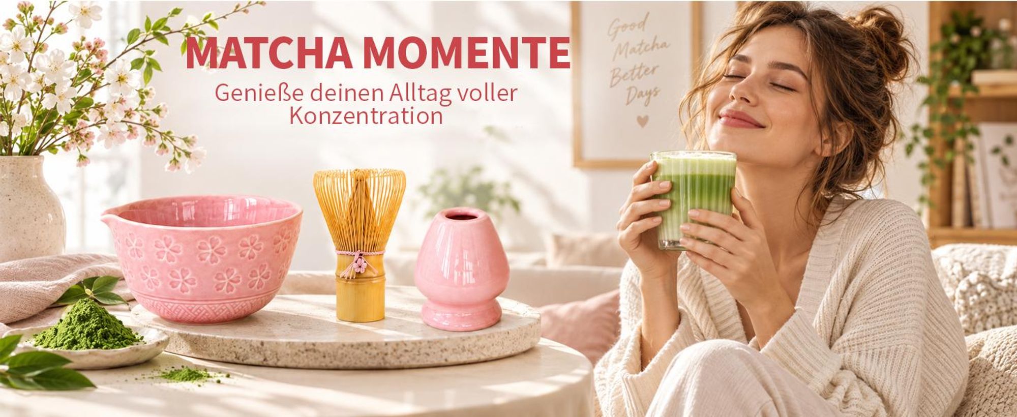 Matcha Tee Set 8-Teiliges Matcha Set mit Matcha-Schale Bambus-Besen Besenhalter