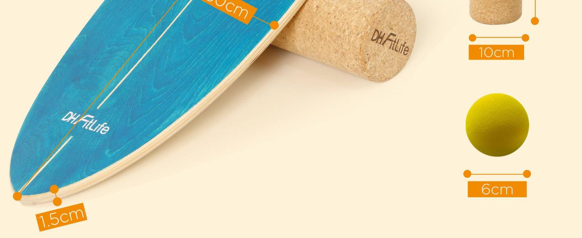 DH FitLife Surfing Balance Board aus Echtholz | Indoor Surfboard mit Rocker Shape | Wackelbrett für Kinder und Erwachsene | Spaß & Training Zuhause