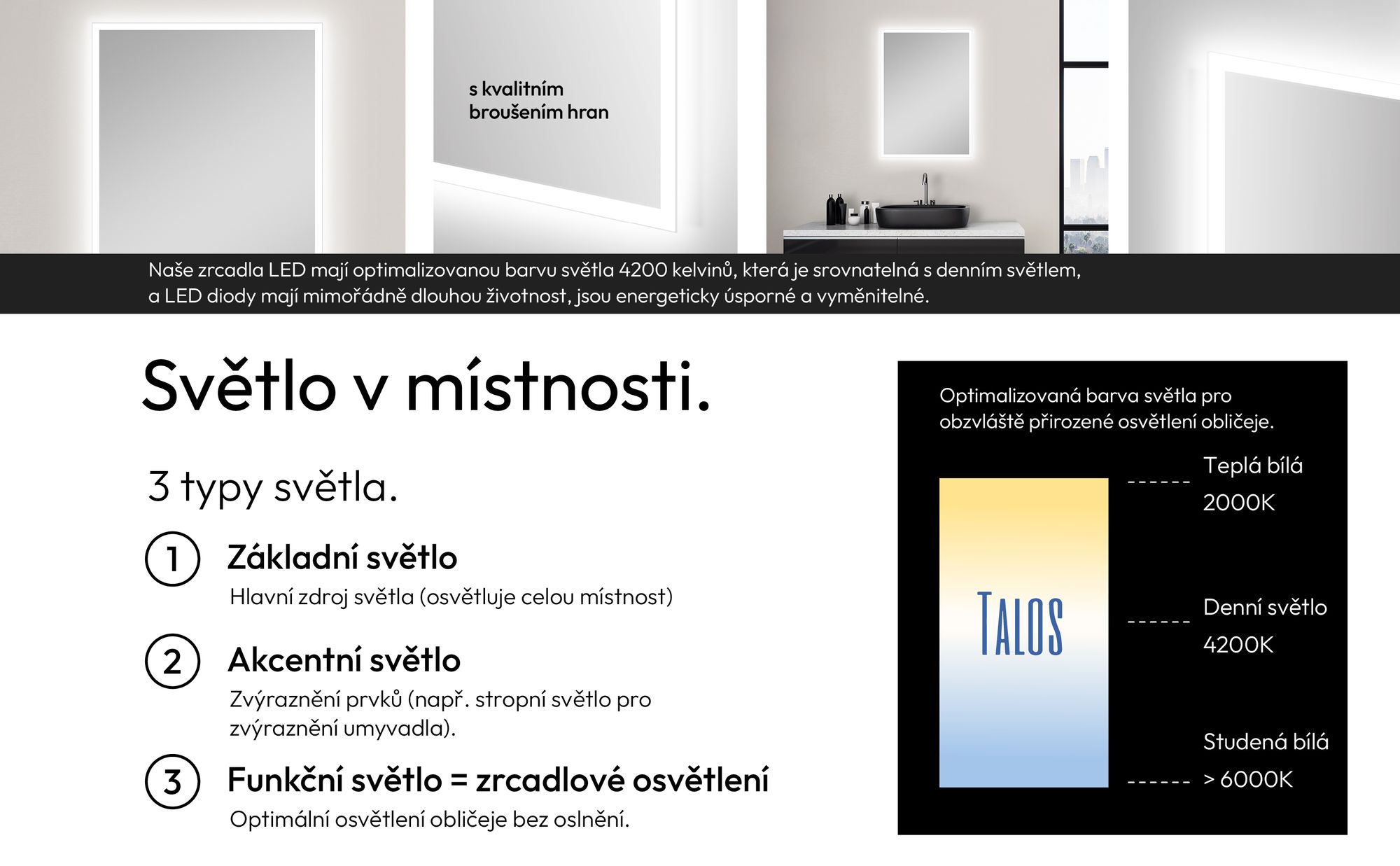 Koupelnové zrcadlo s osvětlením TALOS - zrcadlo do koupelny 50x70 cm - LED zrcadlo s osvětleným rámem - vhodné do vlhkých prostor díky hliníkovému rámu