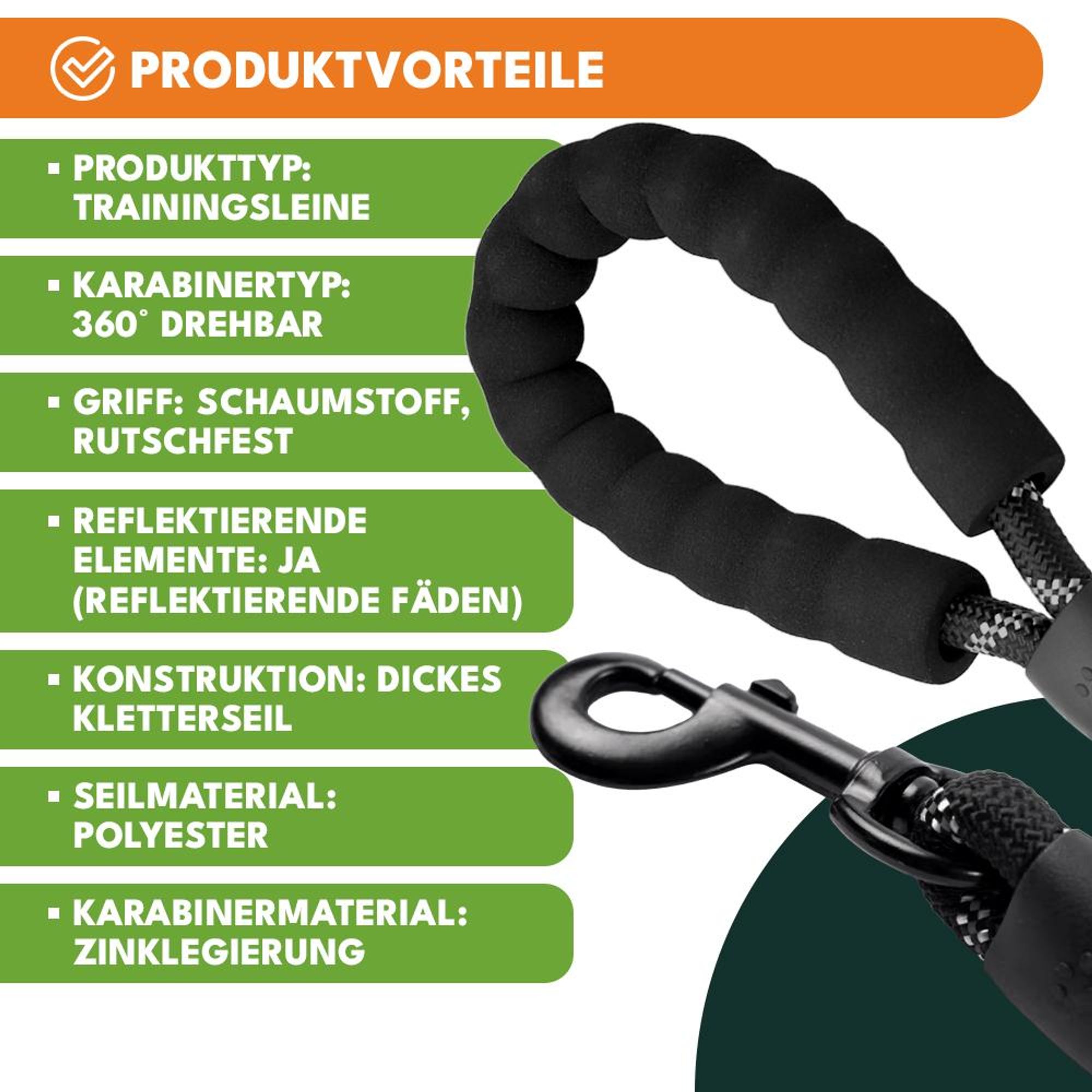 KRUMAD Hundeleine Trainingsleine 5 m, robuste Schleppleine aus Polyester mit gepolsterter Handschlaufe und stabilem Karabiner