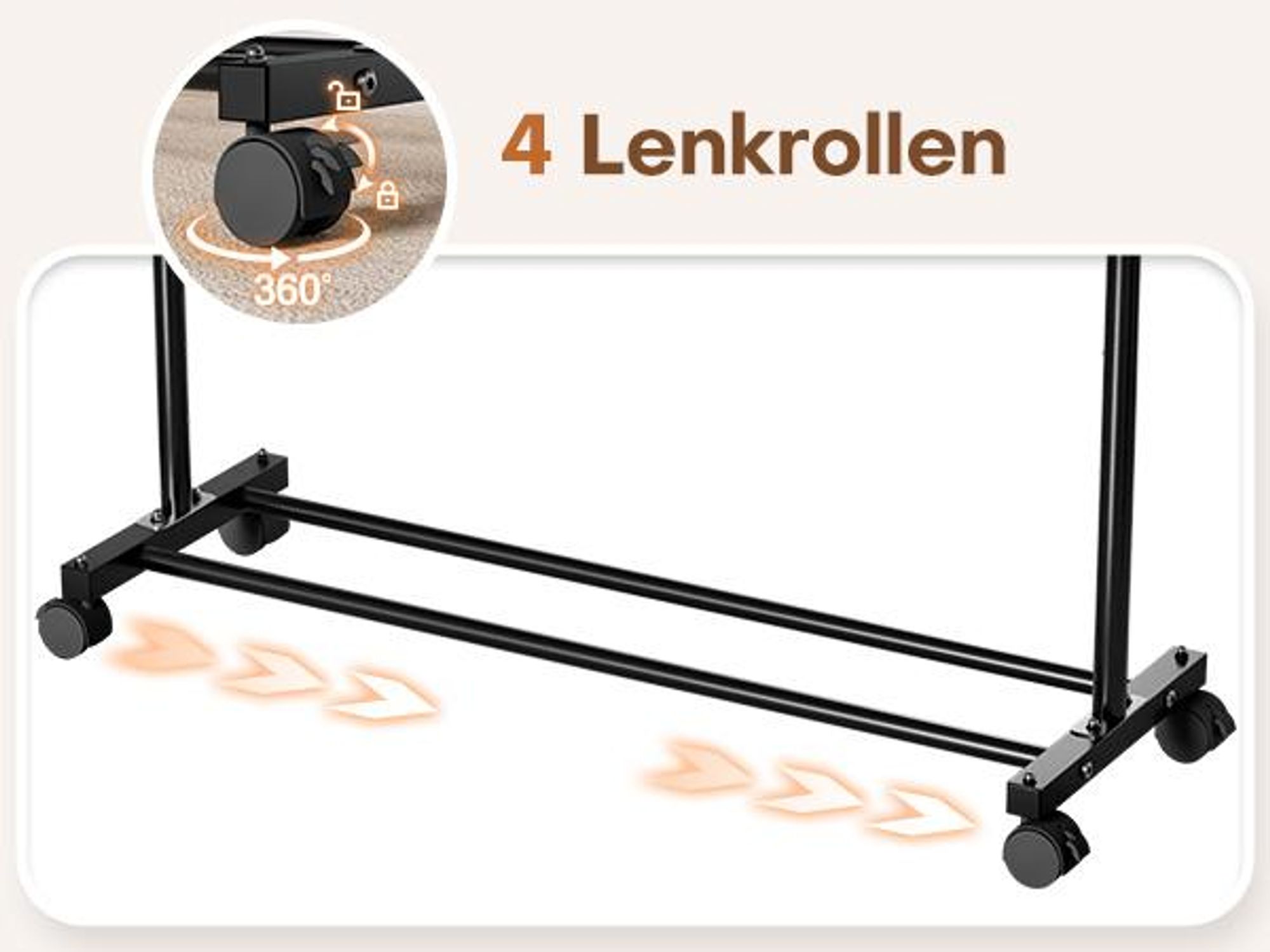 YORBAY Kleiderständer Garderobenständer auf Rollen, bis 50 kg belastbar Höhe verstellbar, 132cm breit, Schwarz