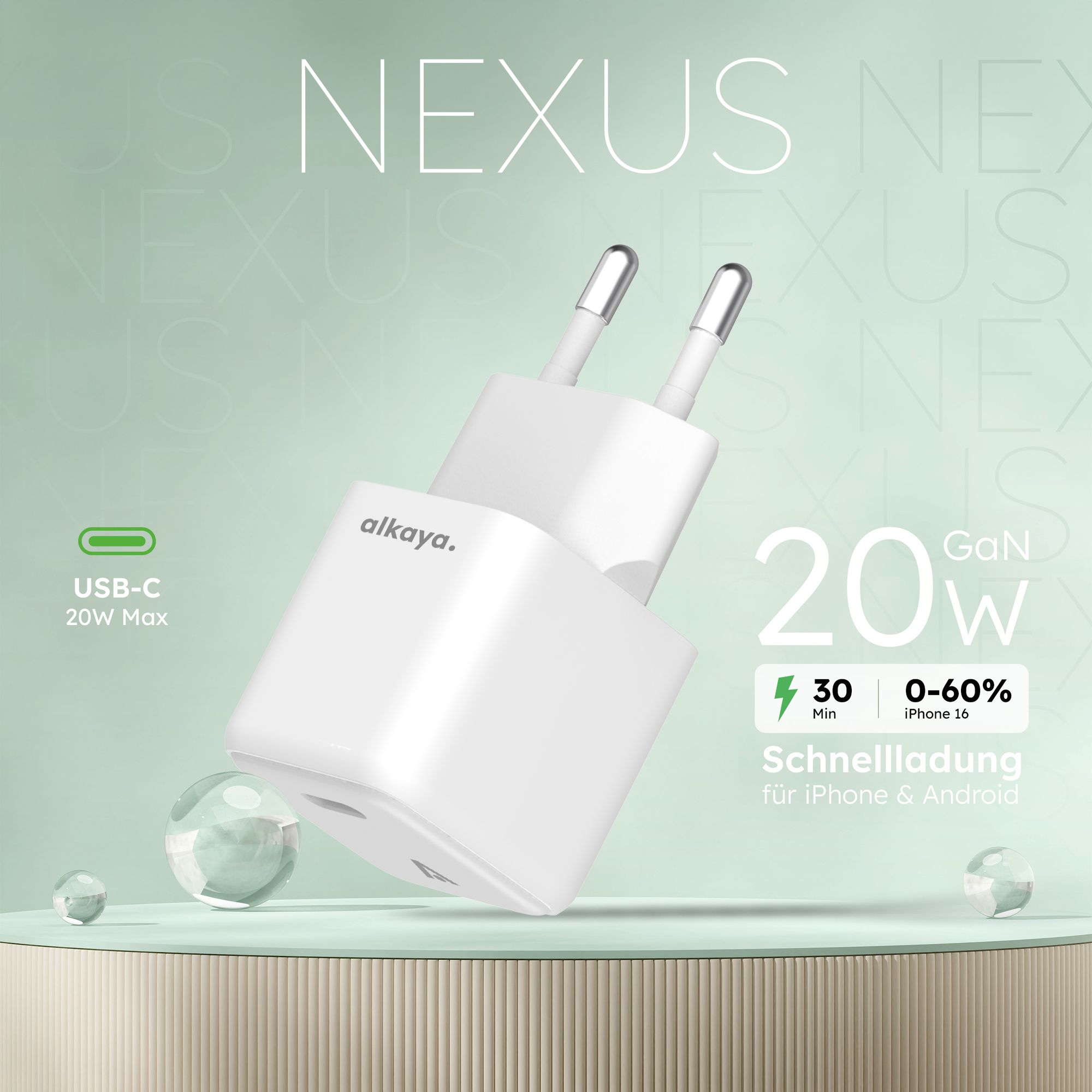 alkaya NEXUS-Laderät mit GaN-Technologie 20W weiss