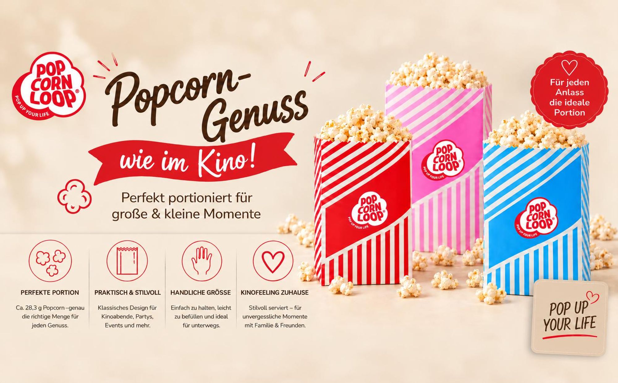 Popcornloop ® Blaue Popcorntüten 50 Stück Popcorn Box Tüten CandyBar Hochzeit Papier Süßigkeiten Boxen für Party Papier Behälter Blau Weiß Snackbox