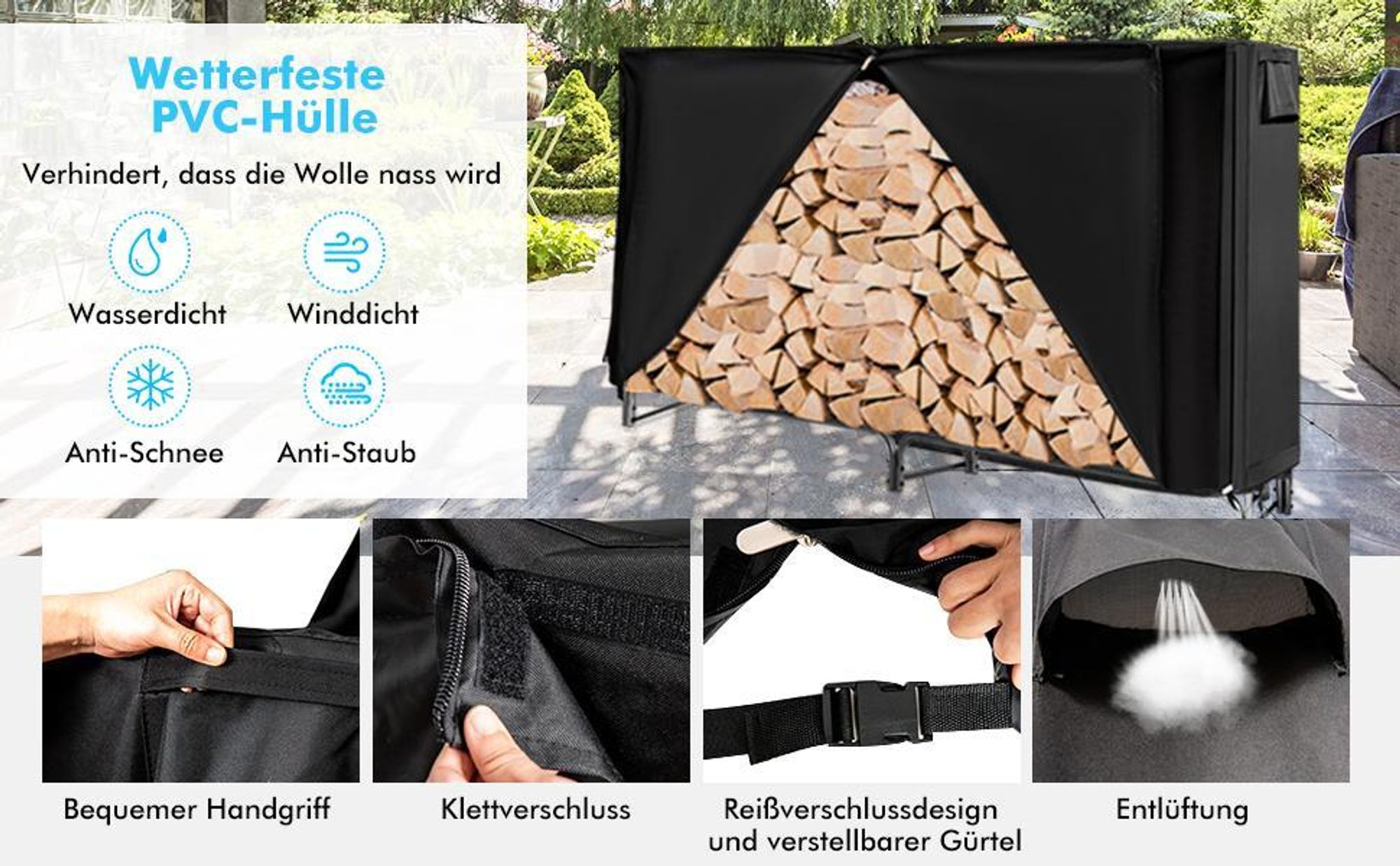 COSTWAY Kaminholzregal Metall, Brennholzregal mit wasserdichter Abdeckung, Kaminholzständer, Feuerholzregal 240 x 35,5 x 122,5 cm