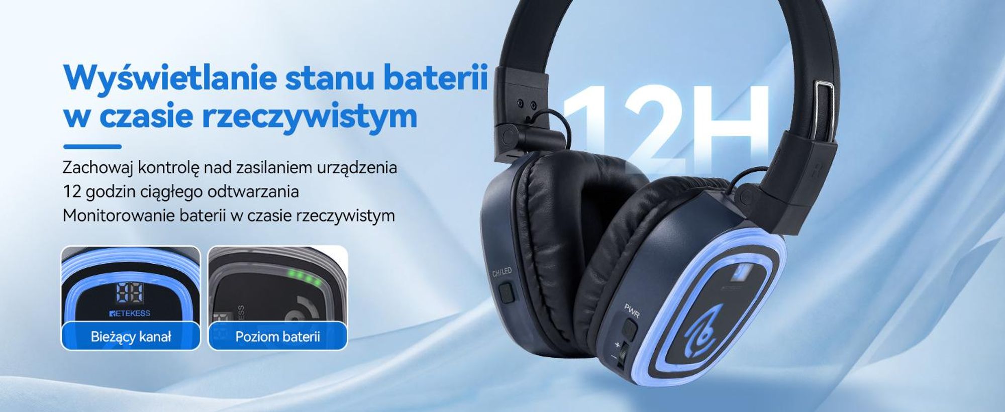 Retekess TA004S Silent Disco – bezprzewodowe słuchawki, ulepszona wersja systemu audio, 6 kanałów z Bluetooth, składane, do telewizora, jogi, medytacji