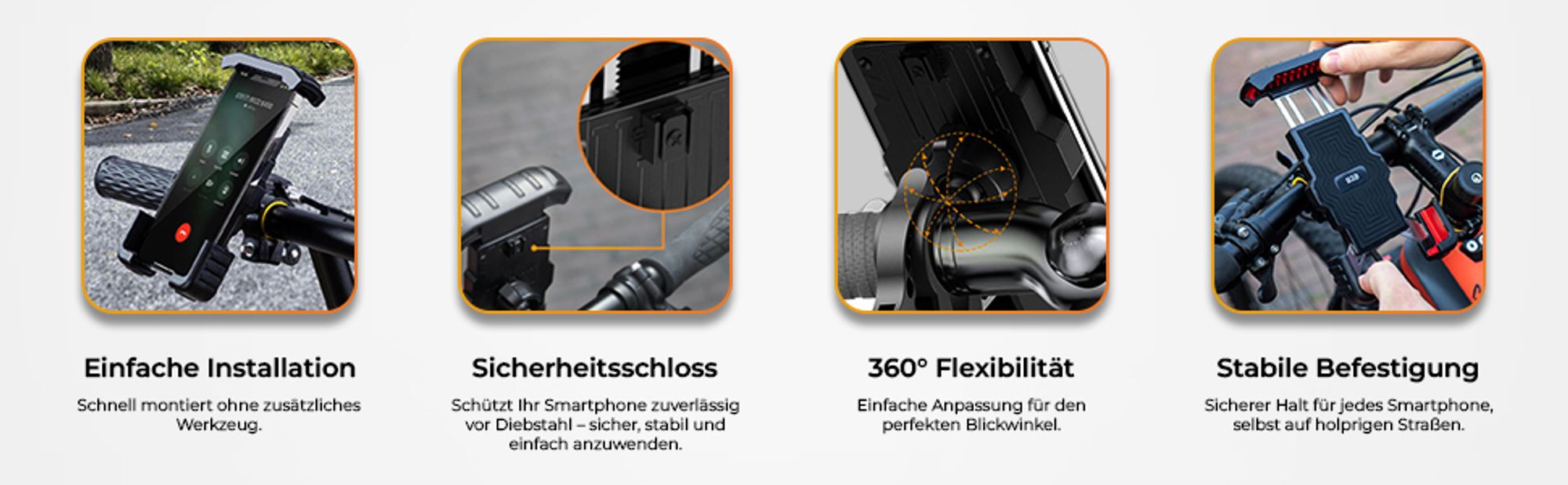 R2B Handy Halterung Fahrrad - Universal fahrrad Handyhalterung, mit Safety Lock, Handyhalter fahrrad für Mountainbikes, Motorräder und Motorroller