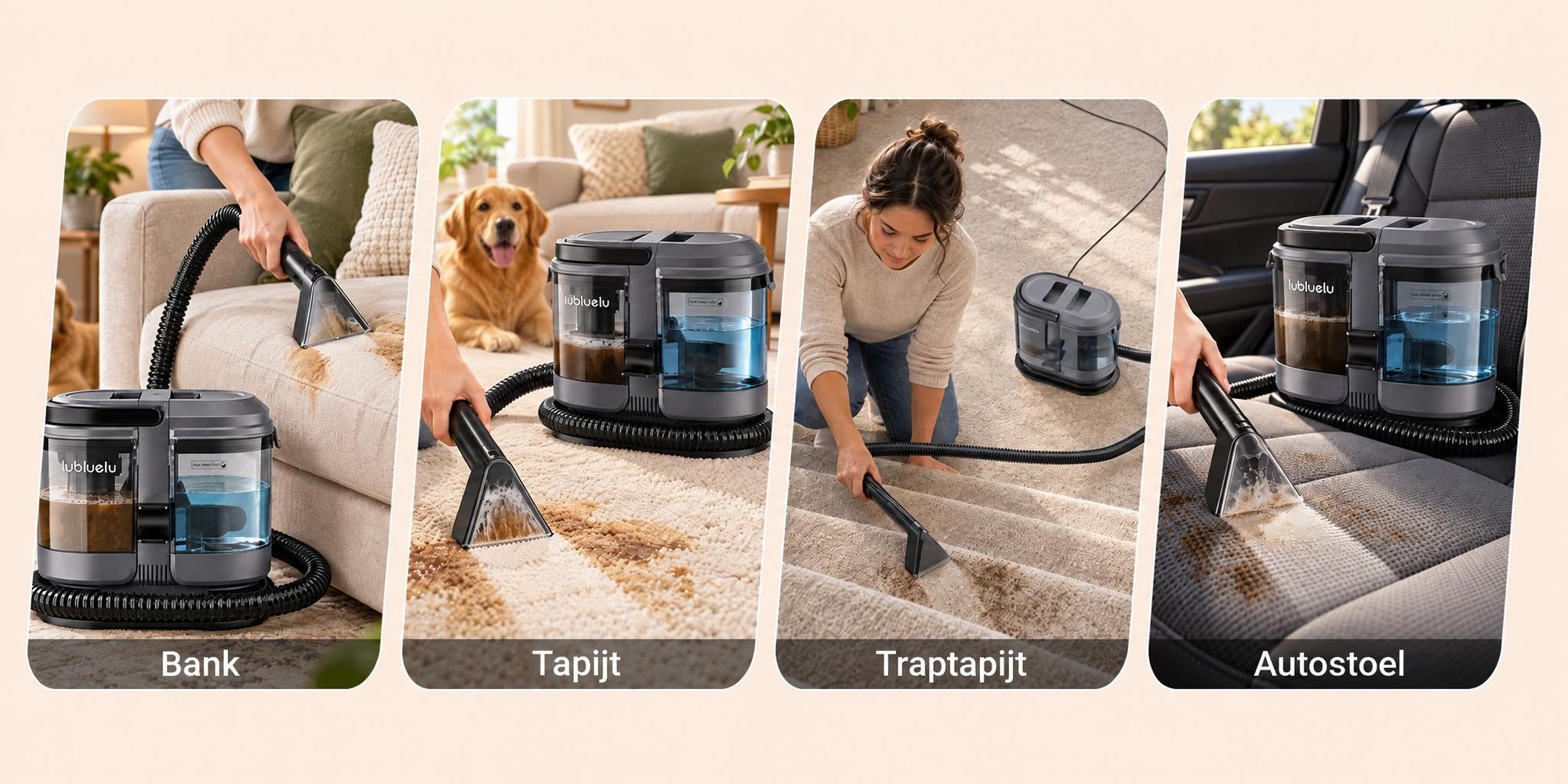 Lubluelu V1 Tapijt- en Bekledingsreiniger, 18.000 Pa, 450 W, Dubbele Watertank van 1,8 L + 0,9 L, Compact voor Banken, Autostoelen en Tapijten